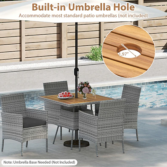 Hivvago 5 Pieces Pe Wicker Patio Dining Set Outdoor Acacia Wood Table And Chairs