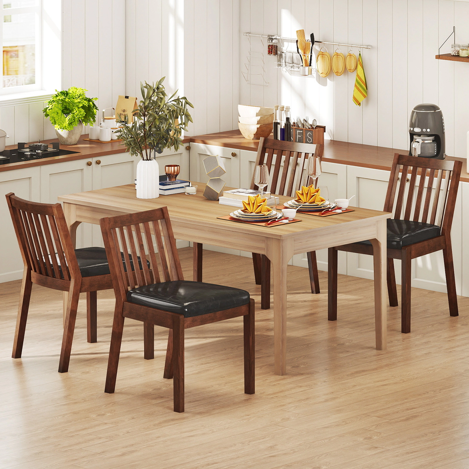LJG PU Leather Upholstered Dining Chair with Padded Seat Set of 4