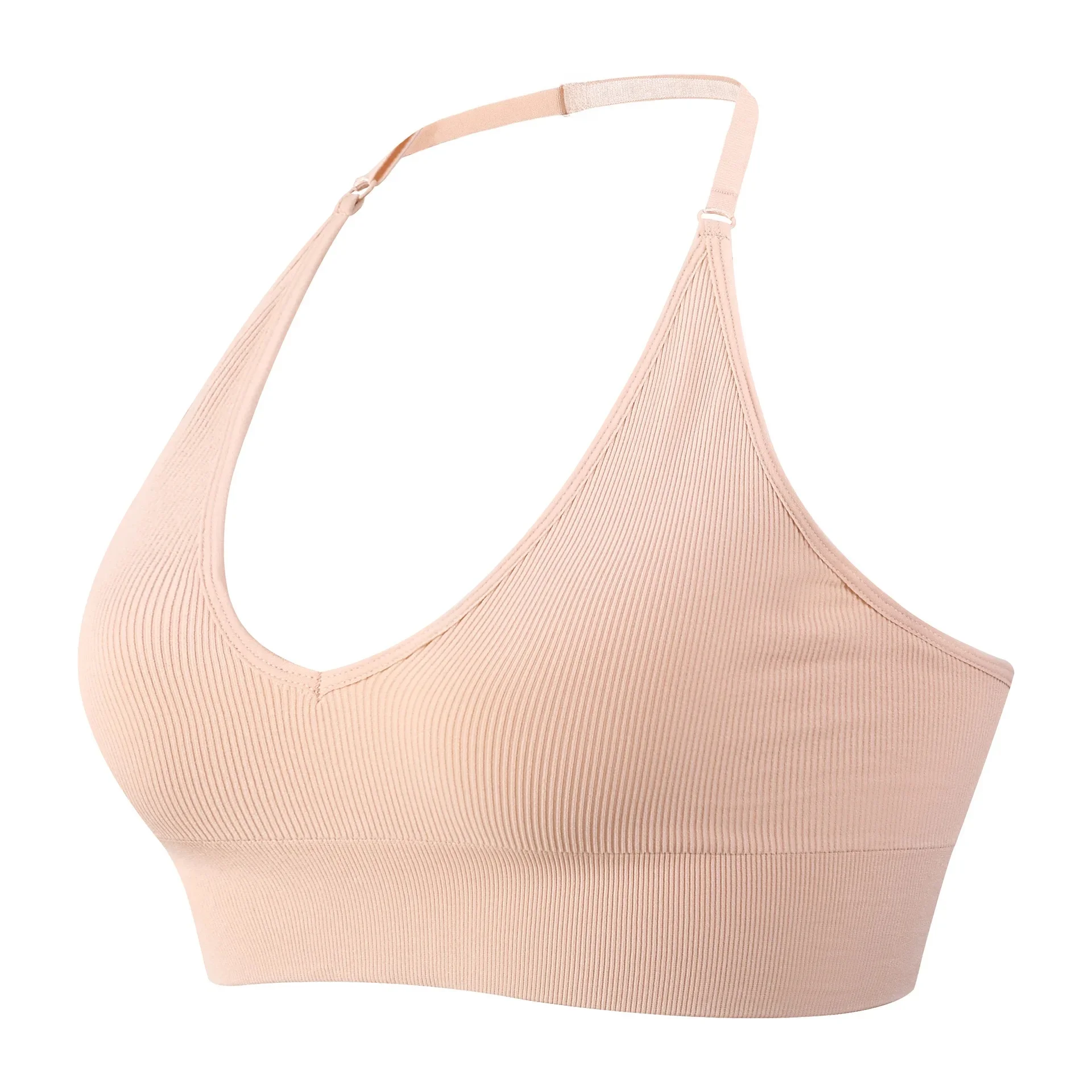 Wardrobe Whimsy Women Halter Neck Sports Bra Adjustable Spaghetti Straps Push‑Up Bralette
