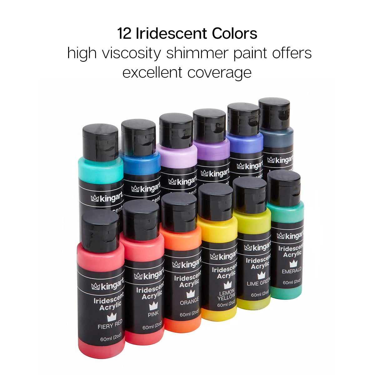 KINGART Studio Acrylic Paint - 60ml Bottles - 12 Iridescent Colors