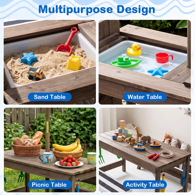 Hivvago Outdoor Kids Wooden Picnic Table And Benches Set With Umbrella