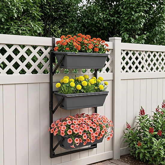 LJG Deck Railing Planter Boxes with Adjustable Brackets & 3-Tier Design ...