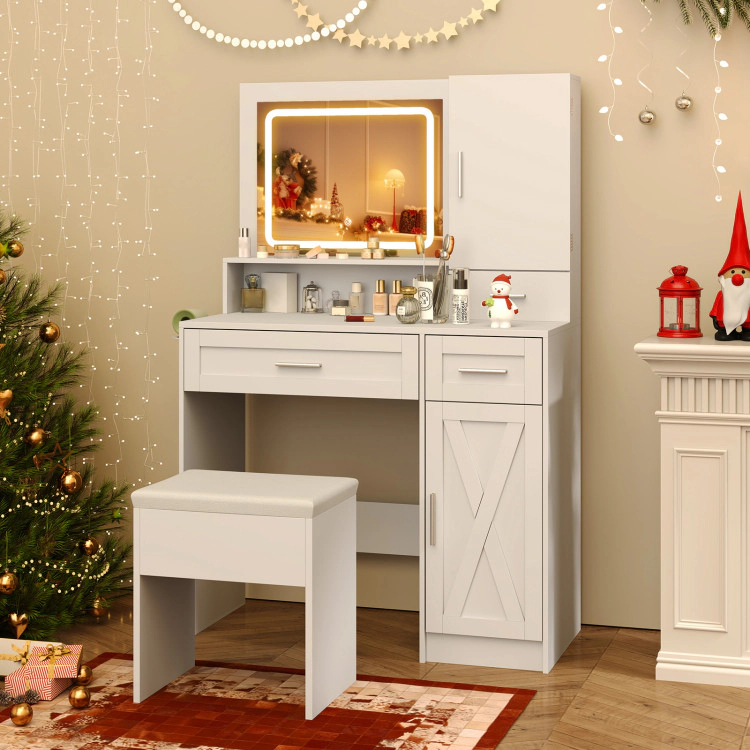 Hivvago Makeup Vanity Desk With Mirror And Lights Dressing Table And Stool Set