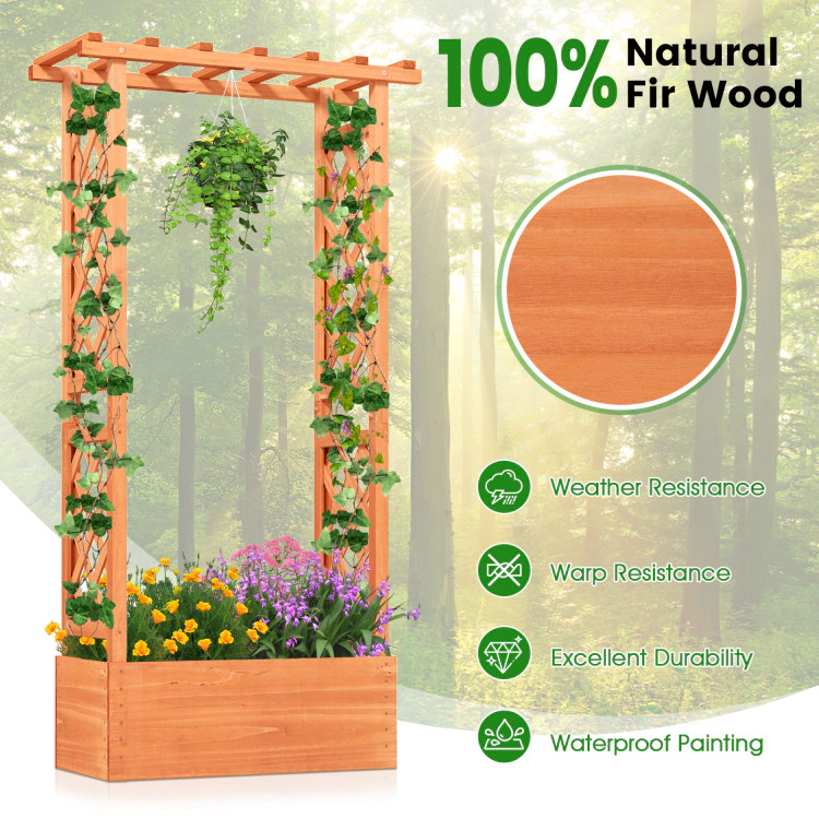 Hivvago Raised Garden Bed with Side Trellis and Hanging Roof and Drainage Hole-Orange