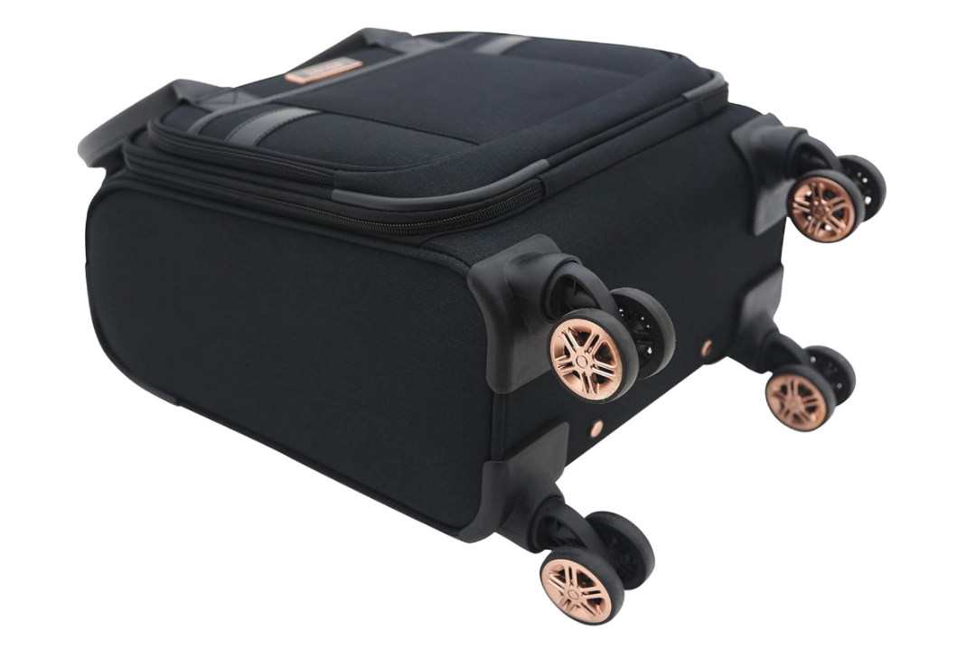 Kensie Hudson Unisex Softside Spinner Luggage, Black with Rose Gold, 3-Piece Set (16/20/28)
