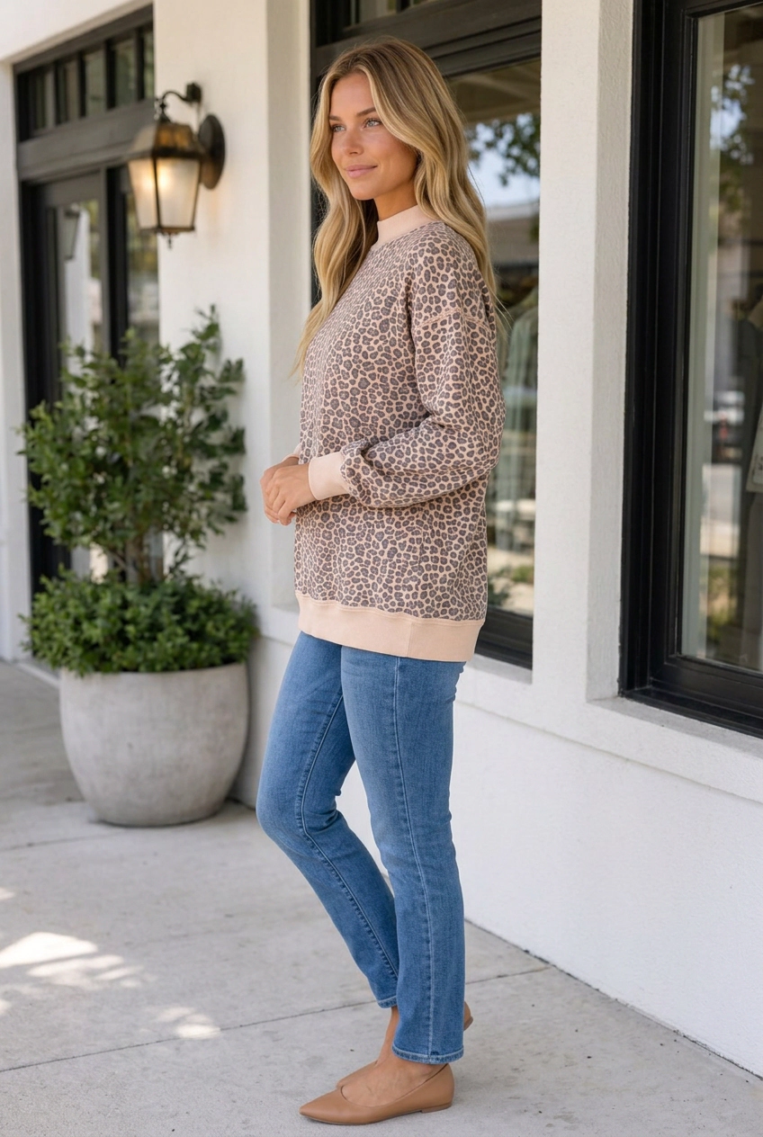 Threaded Pear Women's Laila Ribbed Cuffs Hem Sweatshirt