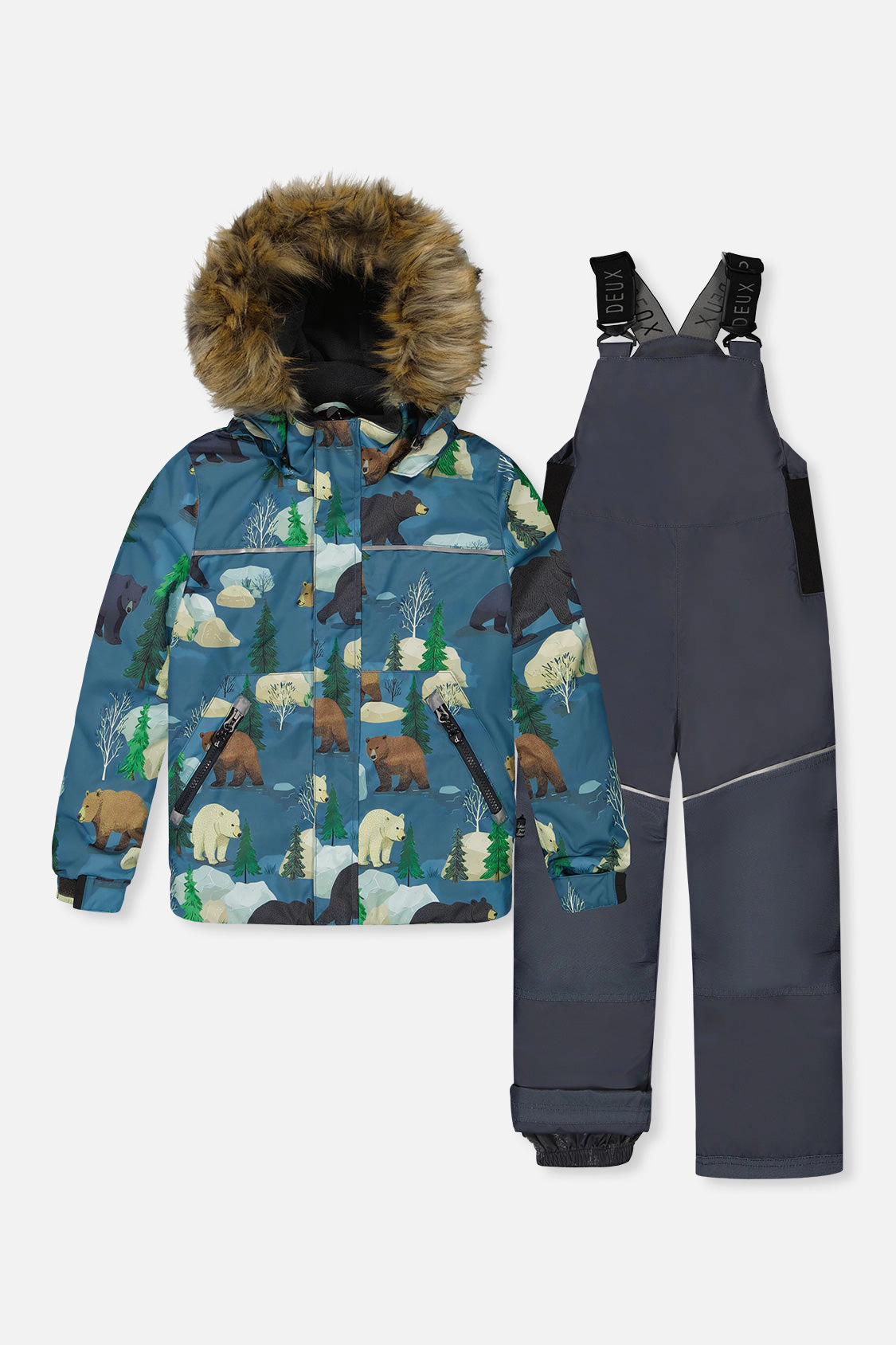 Deux par Boys Bear Print Two Piece Discover Snowsuit with Hooded Jacket and Snow Pants