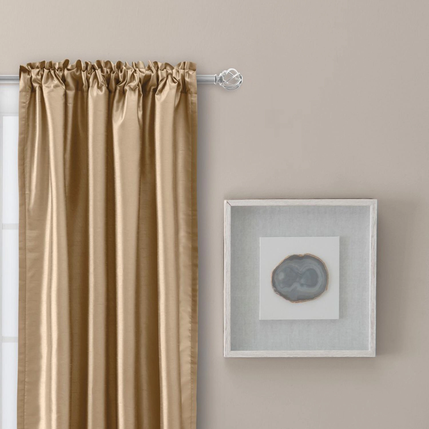Ellis Curtain Luna Faux-Silk Rod Pocket/Back Tab Tailored Pairs - 100x63", Taupe
