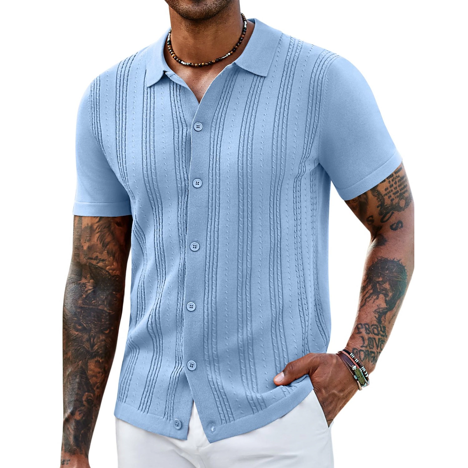 COOFANDY Mens  Casual Short Sleeve Polo Shirts Button Down Textured Tops