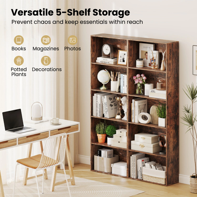 Hivvago 5-Tier Bookshelf Open Bookcase Freestanding Display Shelf Storage Organizer