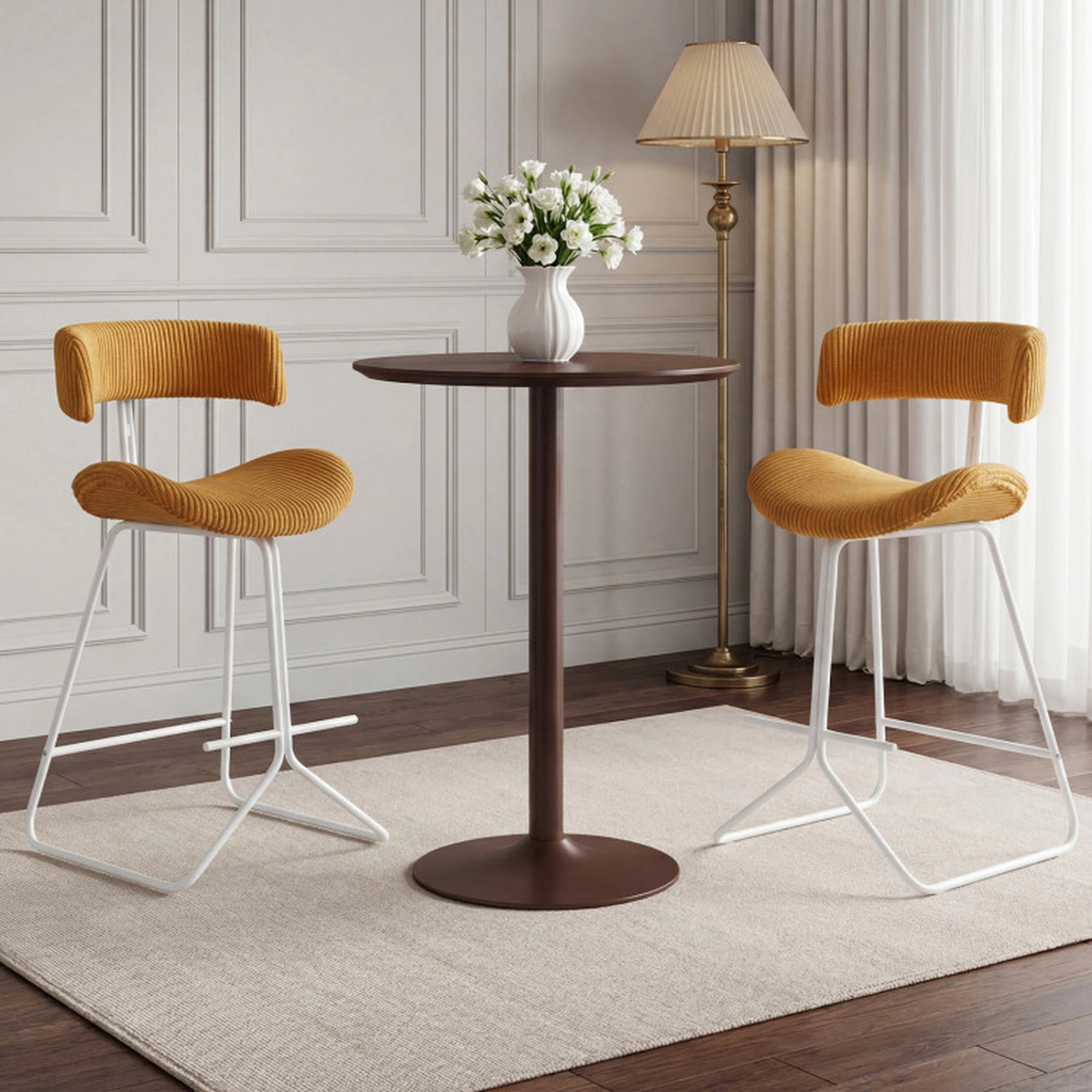 SUGIFT Orange Corduroy Padded Seat Set of 2 Counter Height 25 Inch Armless Bar Stools
