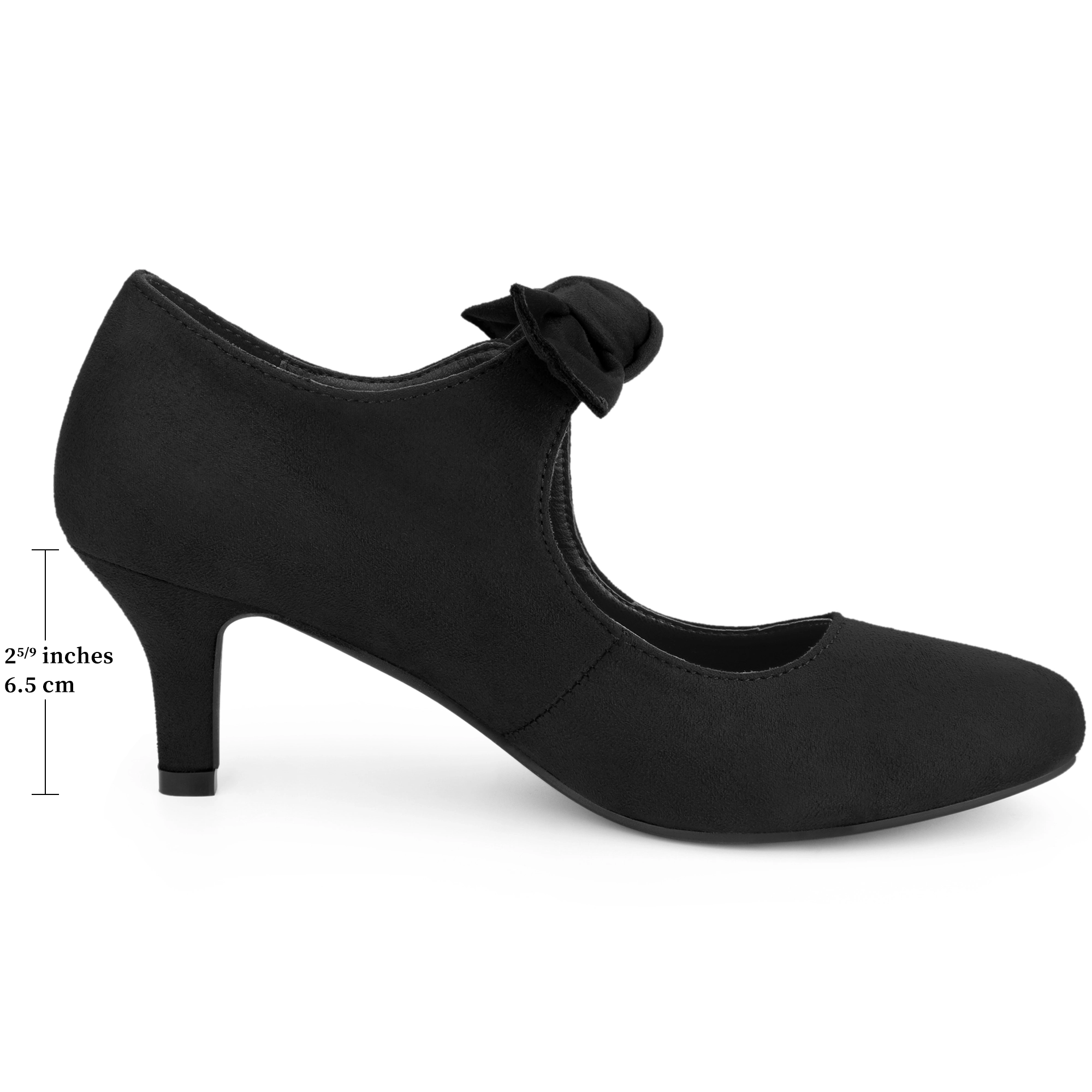 BLISSFUL STEP Women Closed Toe Bow Knot Ankle Strap Kitten Heel Mary Jane Pumps