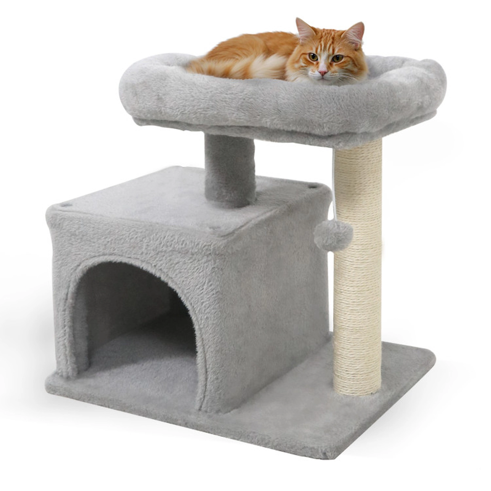 SUGIFT Light Gray Small Cat Tree with Large Padded Plush Perch and Bottom Condo
