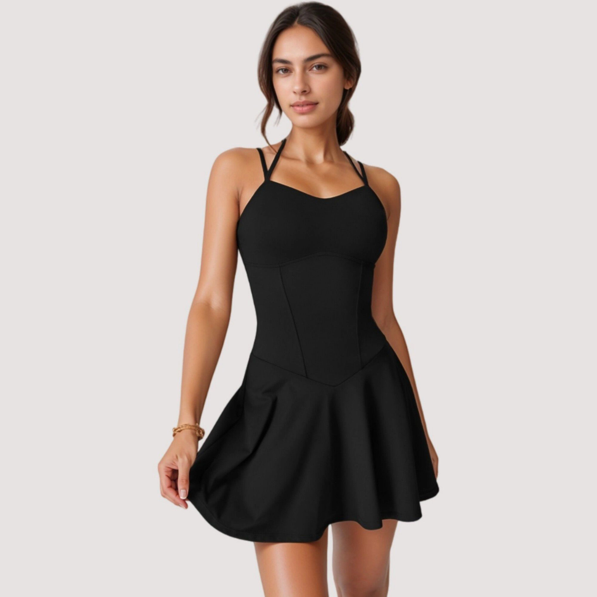 Anna-Kaci Women's Strappy Athletic Dress with Built-In Shorts and Side Pocket