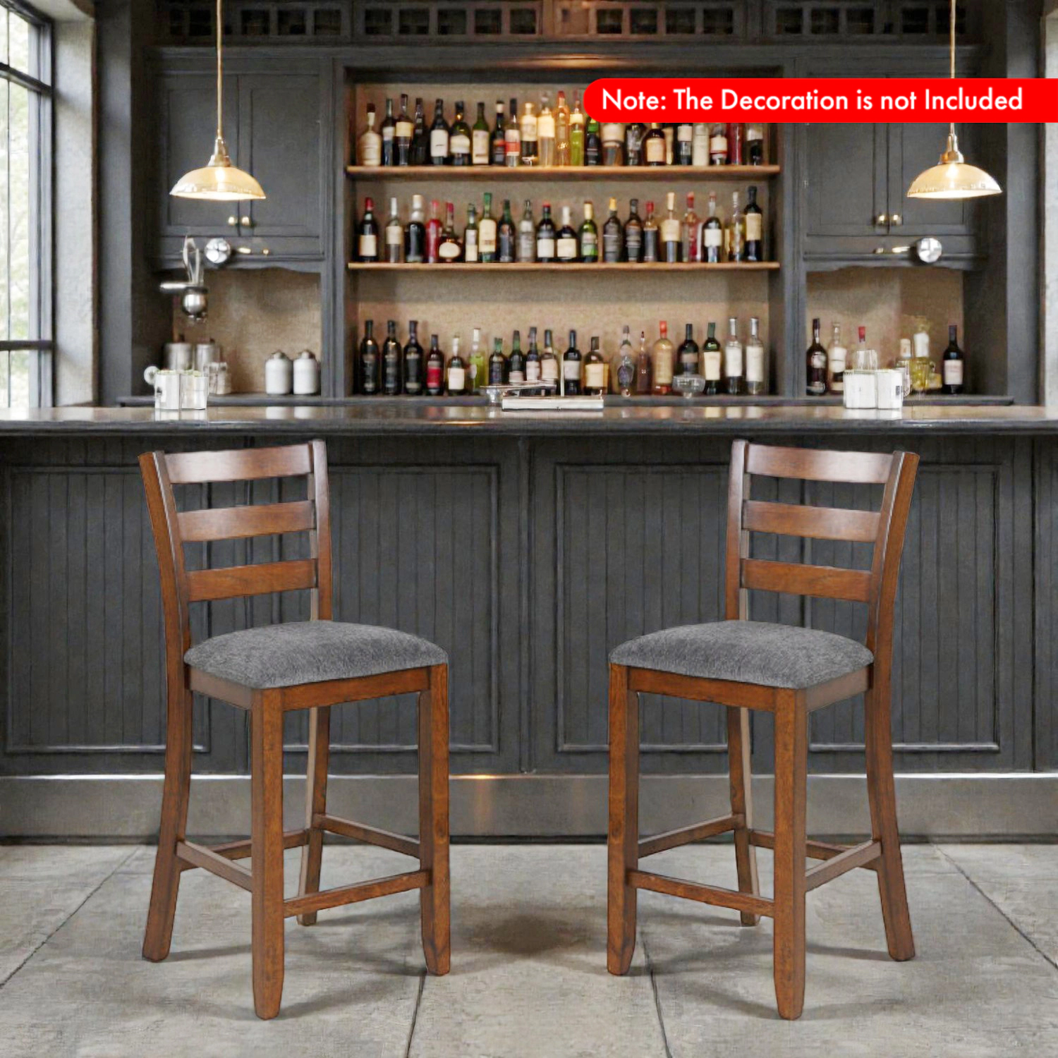 Hivvago Set of 2 Fabric Upholstered Counter Stools with Sturdy Rubber Wood Legs