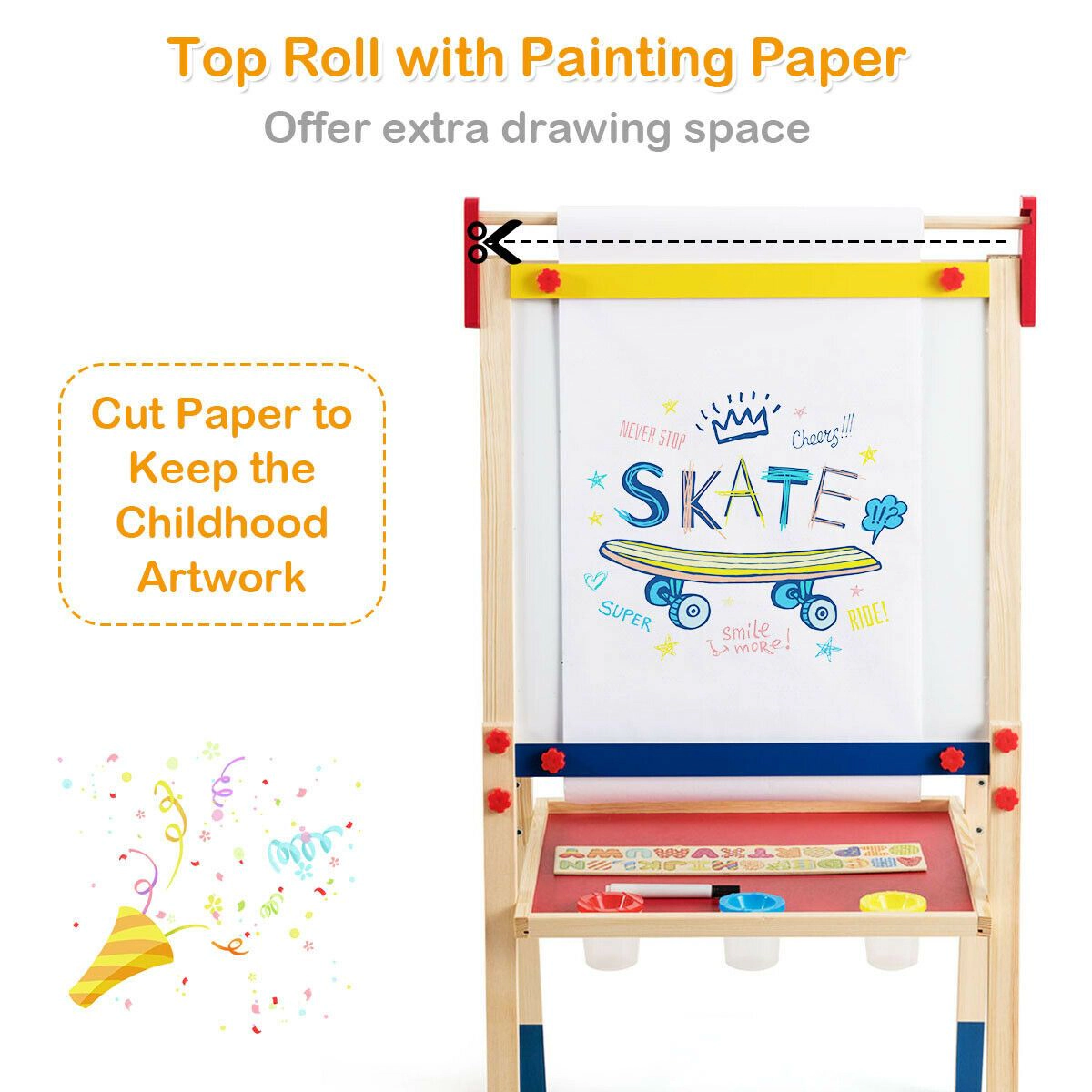 SlickBlue 3-in-1 Kids Easel with Magnetic Blackboard and Whiteboard