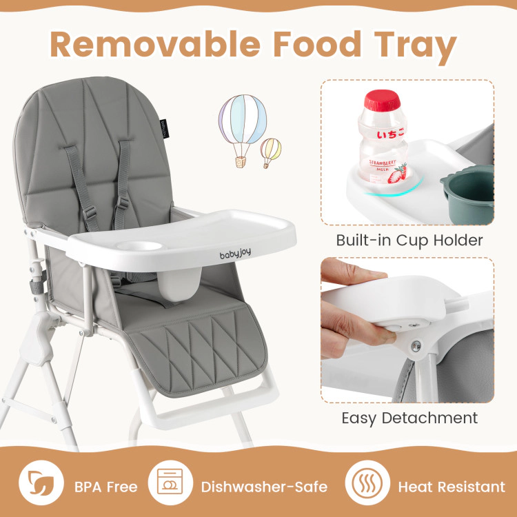 Hivvago Easy Clean Compact Highchair with Removable Adjustable Tray and PU Seat Cushion