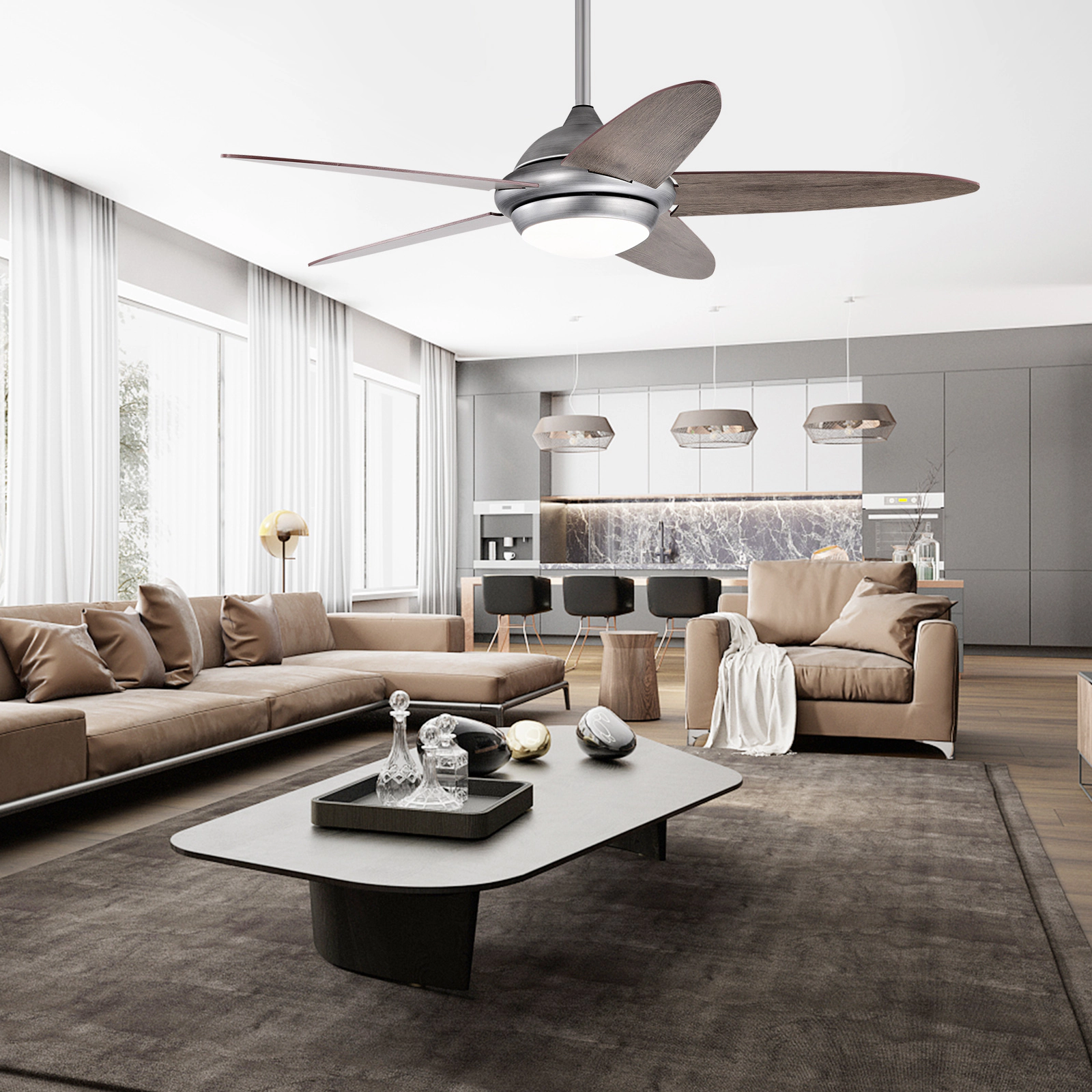 SUGIFT Silver Gray 5-Blade Ceiling Fan with 22W LED Light and 3 Color Temperatures 52-in Dia 5120-CFM