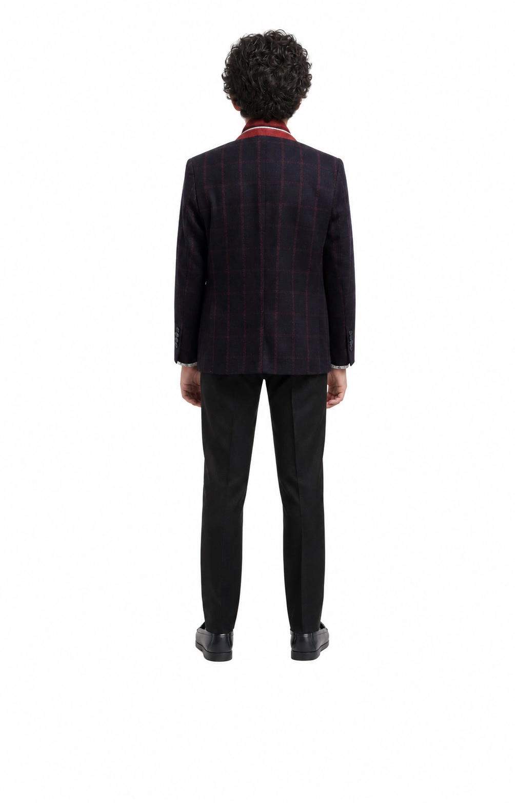 Elie Balleh Boys Slim Fit Wine Wool Checke Blazer