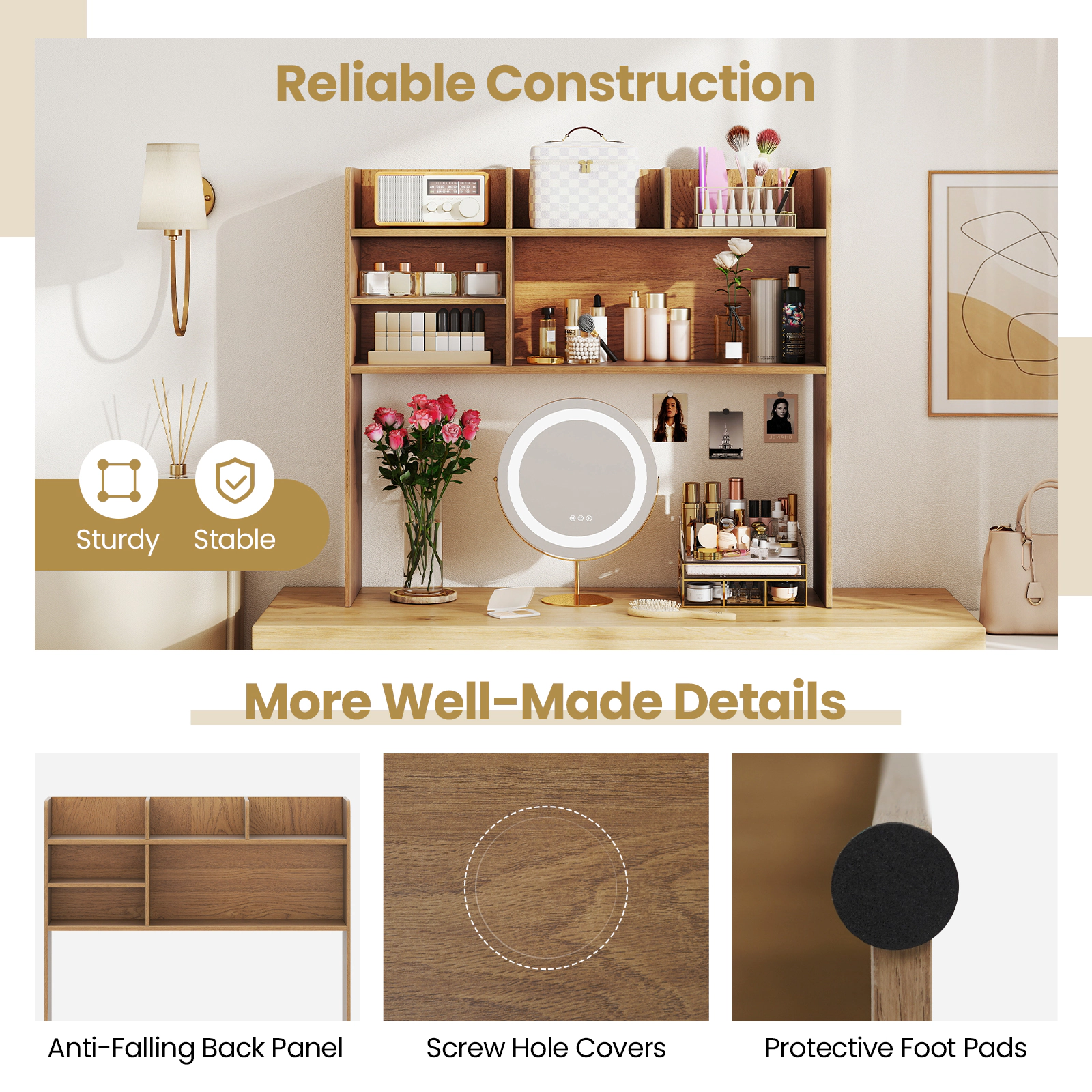 SUGIFT Desktop Bookshelf Countertop Storage Hutch with 6 Shelves and Adjustable Tier