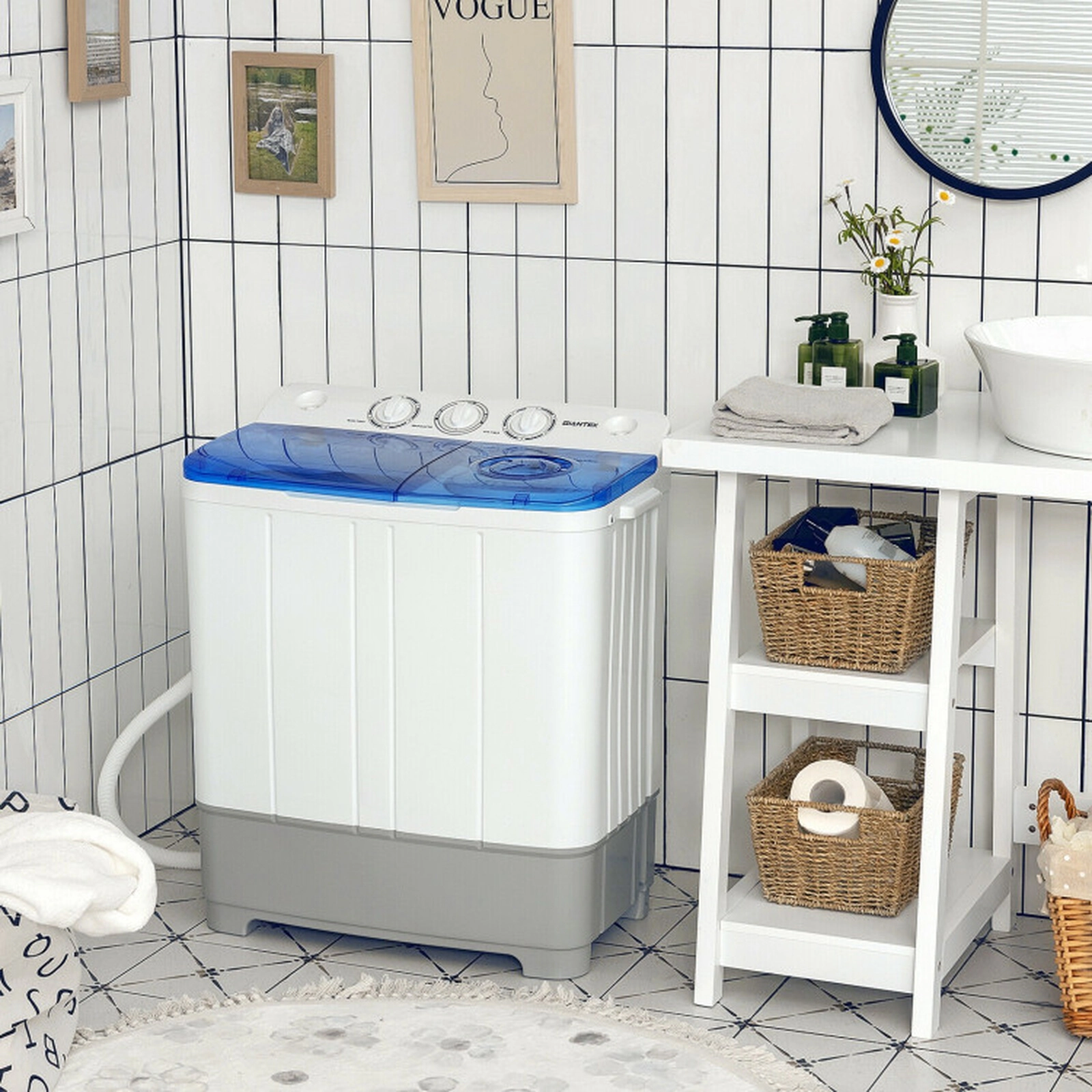 SUGIFT 22-lb Total 13.2-lb Wash 8.8-lb Spin 2-in-1 Twin Tub Portable Washing Machine with Drain Pump