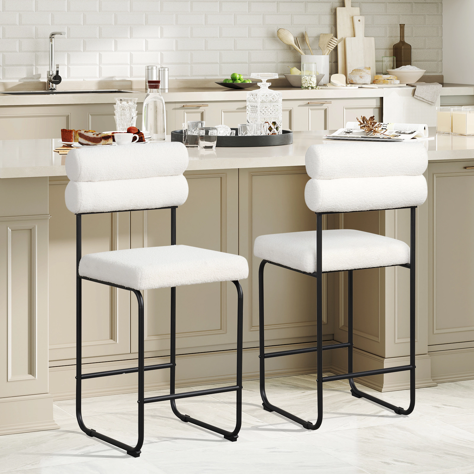 Glintex 2-Piece 26-Inch Counter Stool Set with Teddy Fabric Upholstery