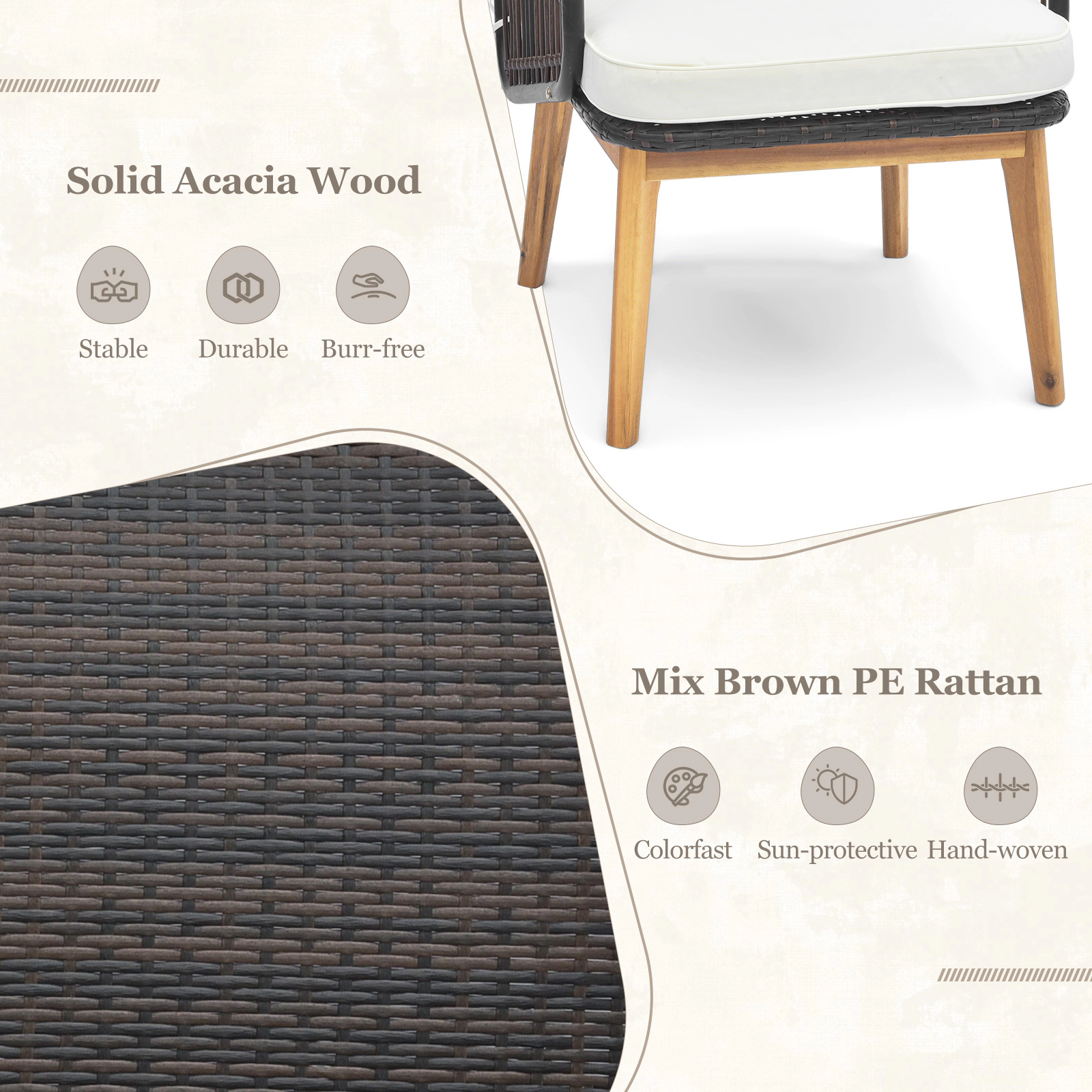 SUGIFT Cushioned Chairs and Round Glass Side Table 3-Piece Black Patio Furniture Set