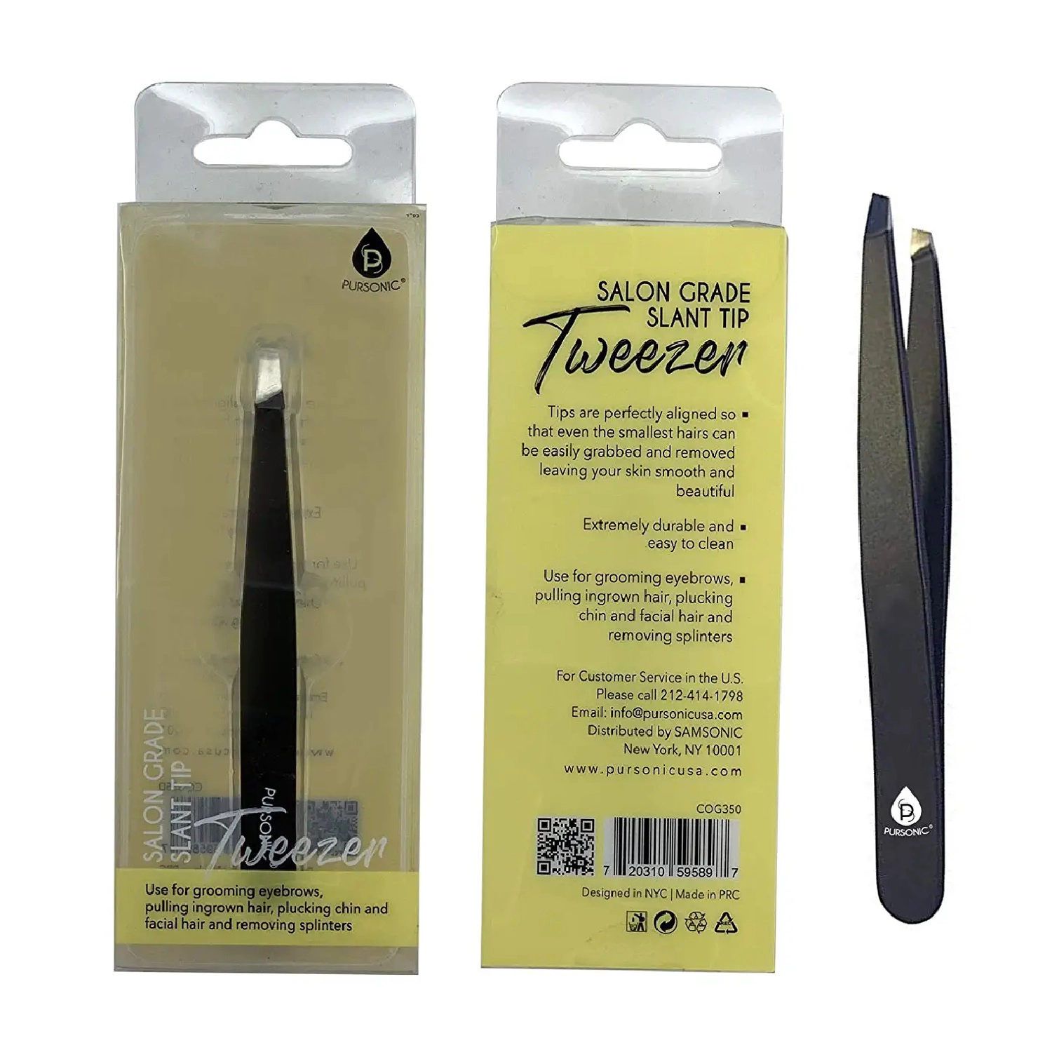 Pursonic Unisex Salon Grade Slant Tip Eyebrow Tweezer