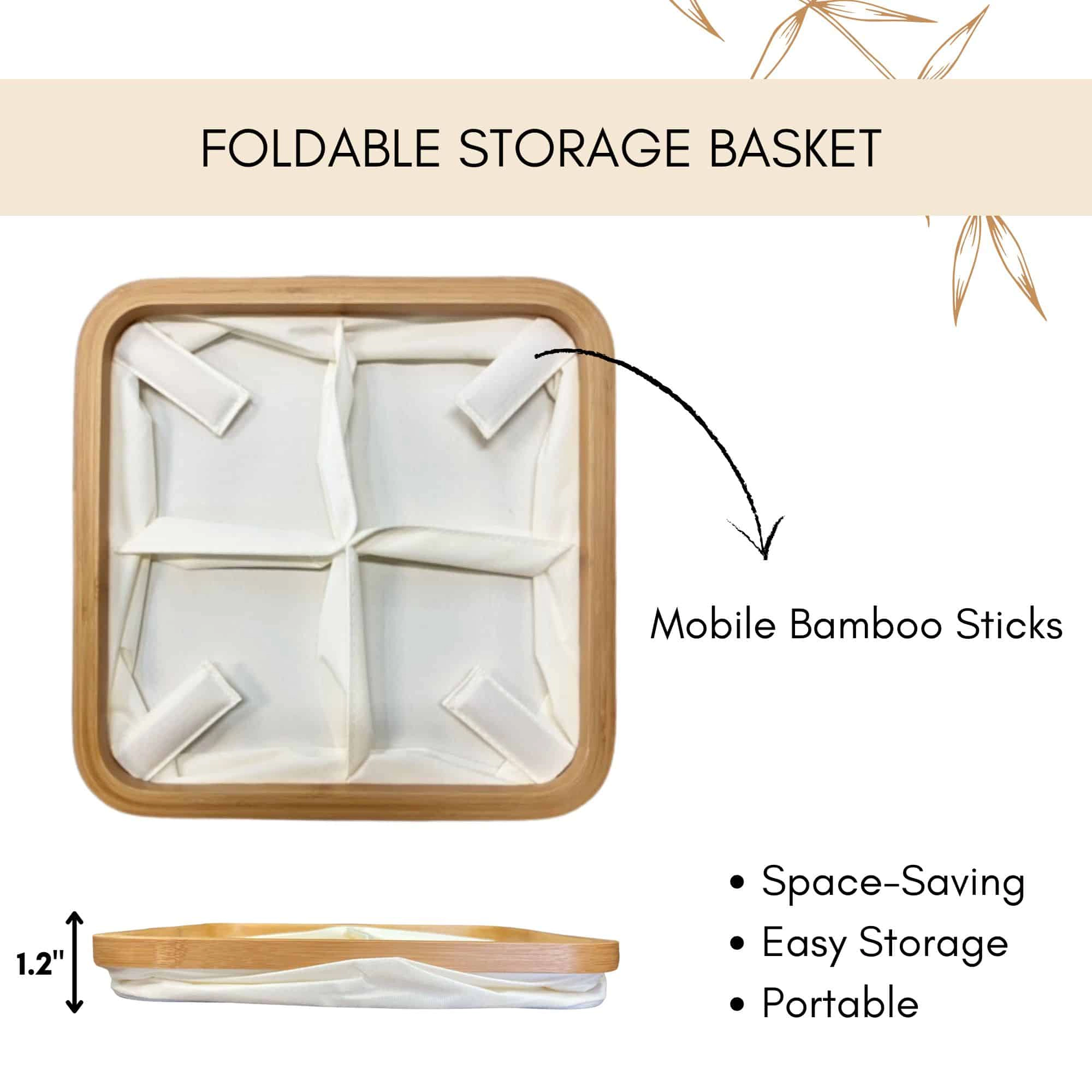 Evideco French Home Goods Collapsible Square Organizer 12 x 12 x 4 in - Bamboo Frame, 4 Compartments