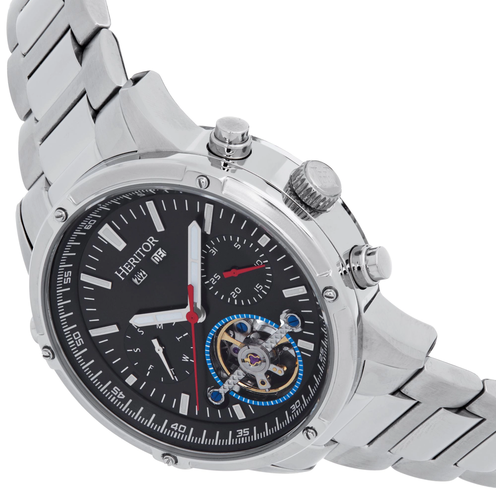 Heritor Automatic Wilhelm Semi-Skeleton Bracelet Watch w/Day/Date