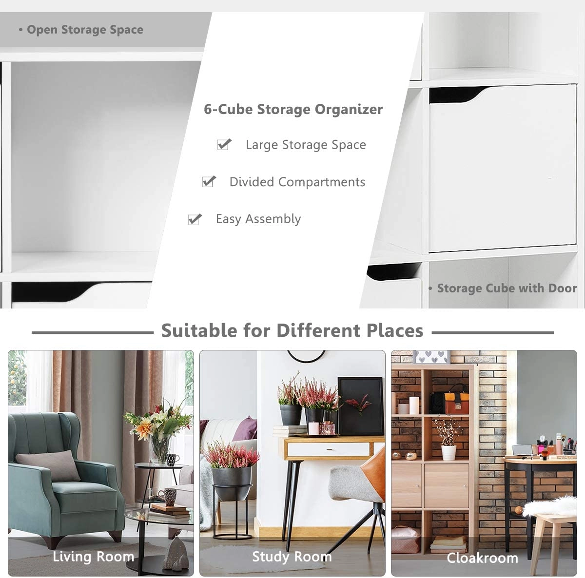 SUGIFT Free Standing 9-Cube Chipboard Storage Divider Bookcase 90-lb Capacity 35.5-in Tall for Home & Office White/Gray