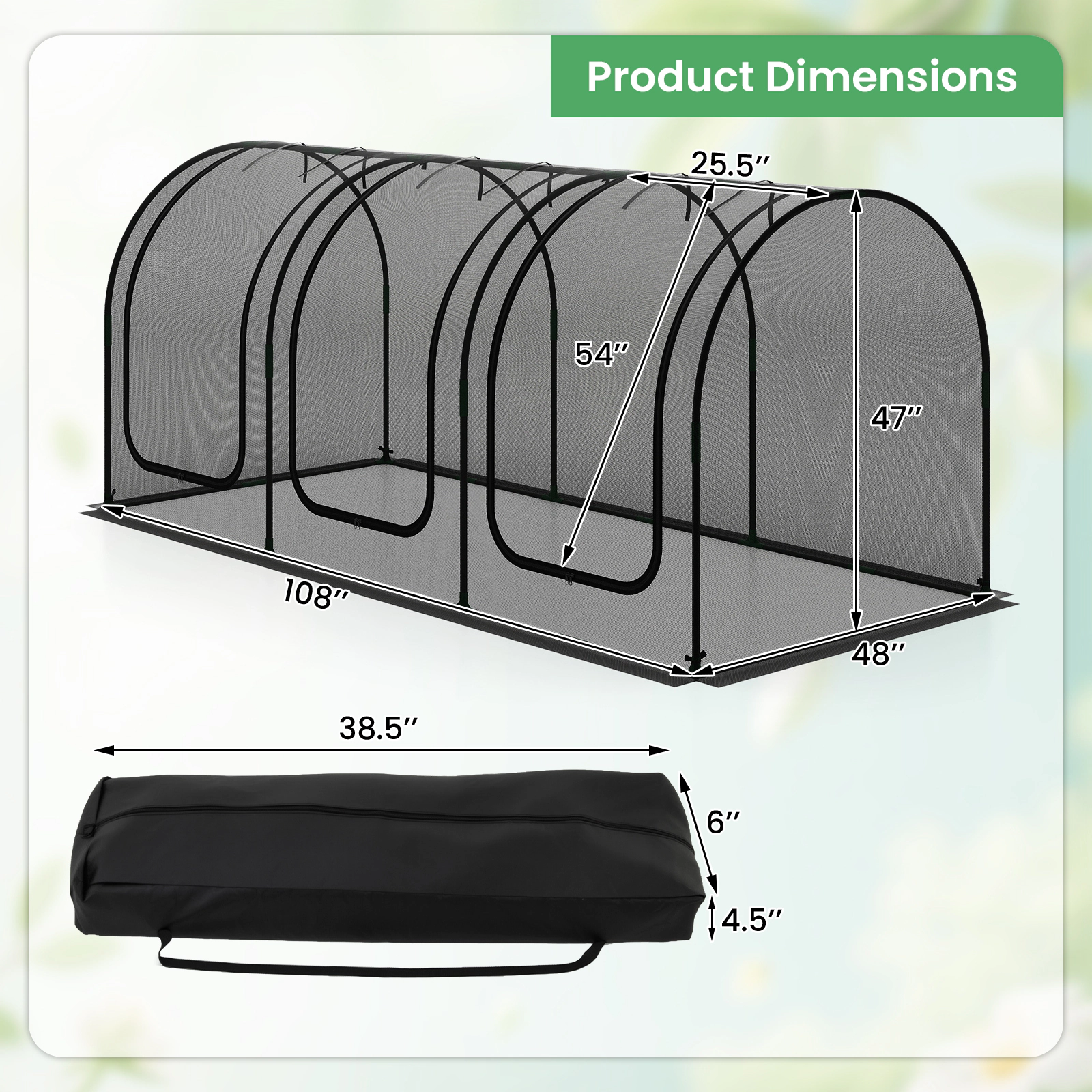 SUGIFT Tunnel Crop Cage Portable Plant Protection Tent Tunnel with 3 Roll-up Zippered Doors Green