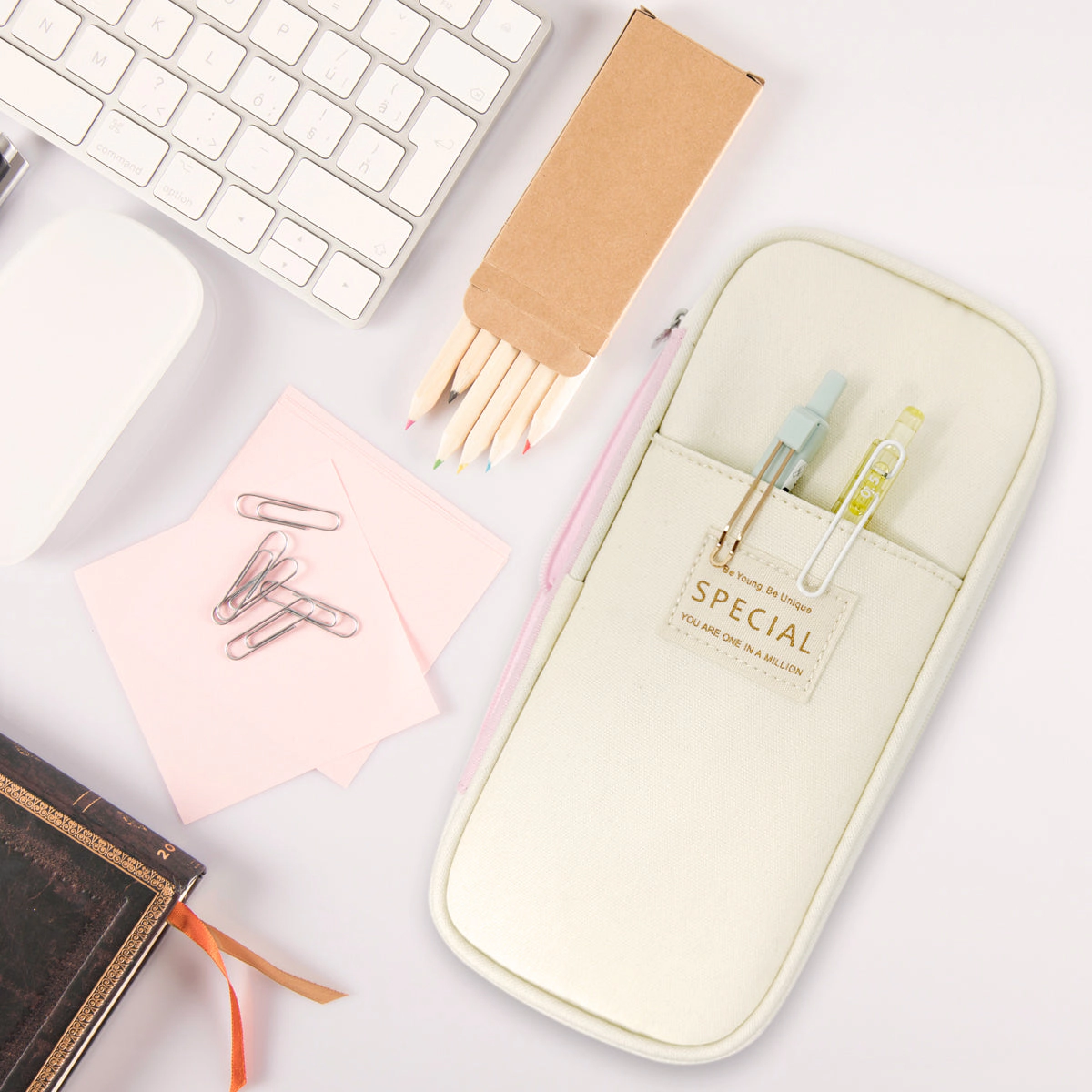 Wrapables Expandable Large Capacity Pencil Case and Stationery Set, Highlighter Tape