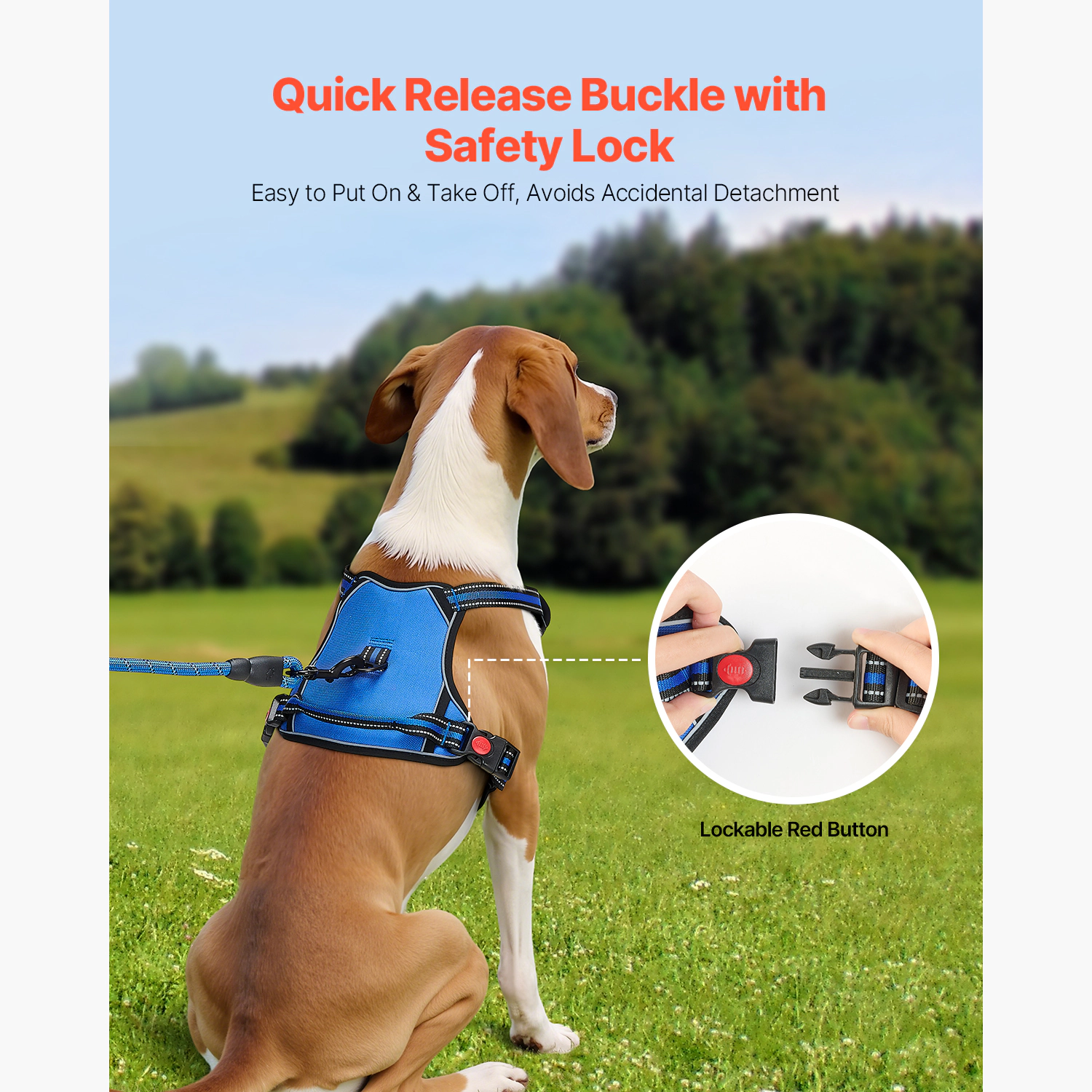 HONGGE Dog Harness for Large Dogs, No Pull Adjustable Pet Vest Harness, with Handle, Metal Rings, Buckles