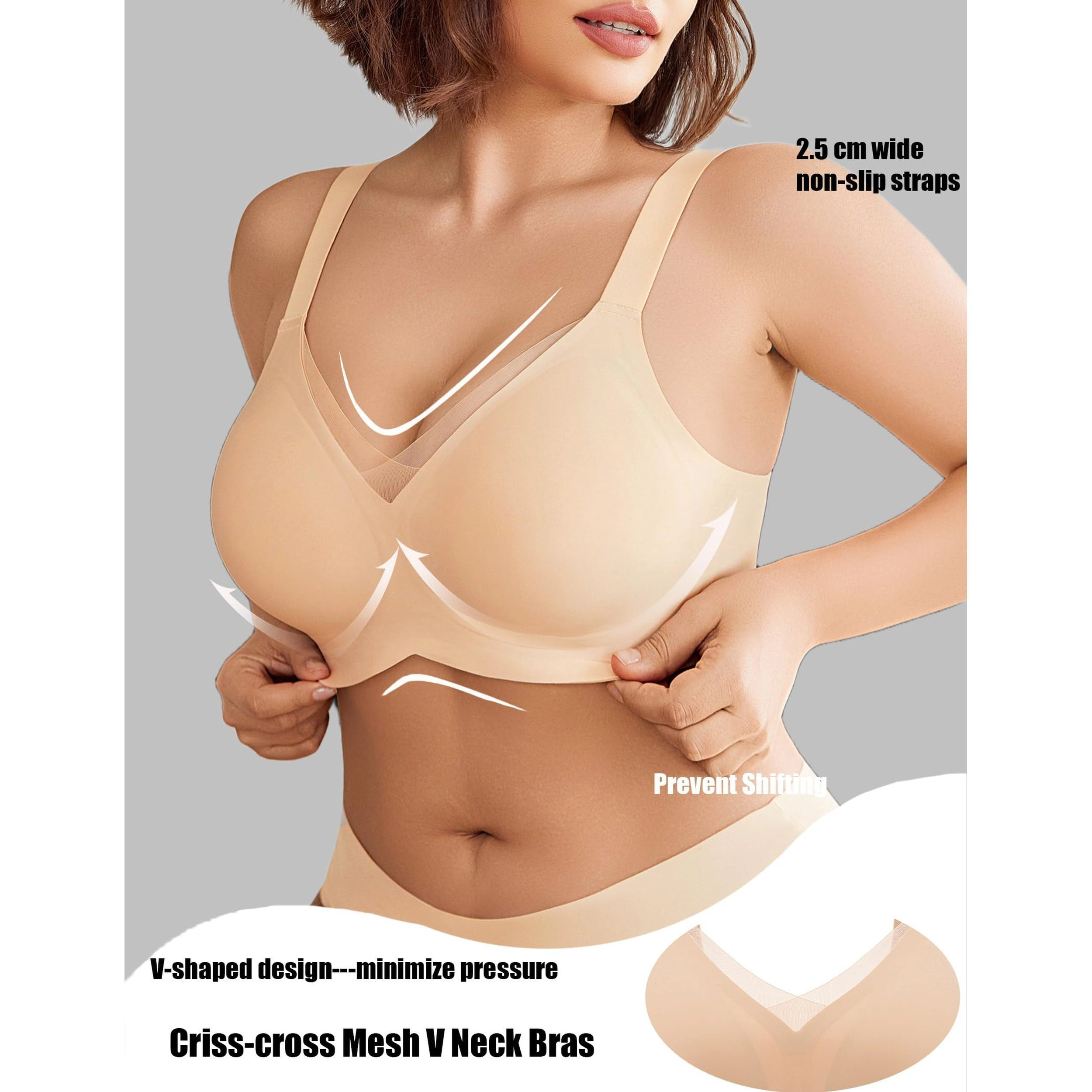 Avidlove Women's Seamless V-Neck Mesh Wireless Full Coverage Bra