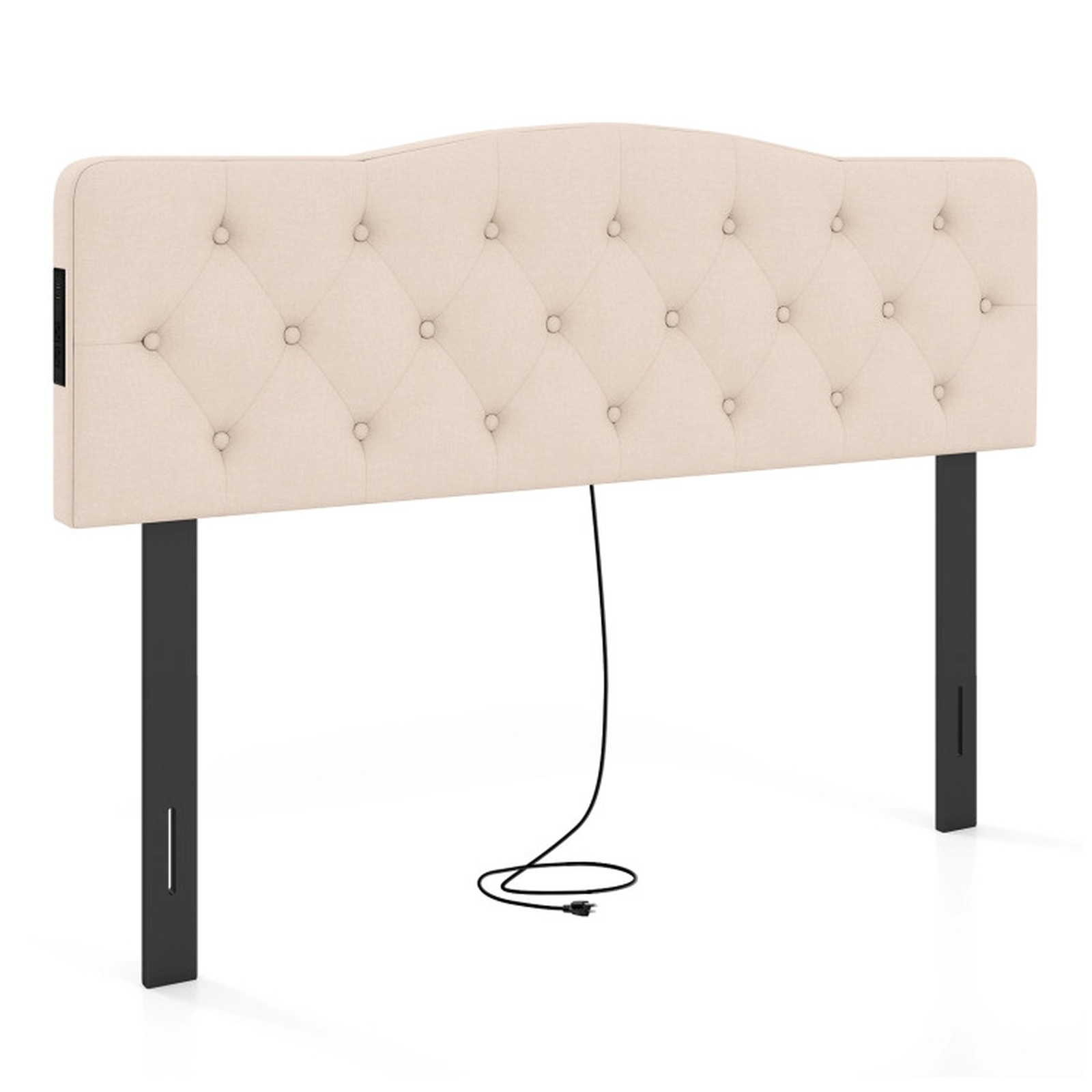 SUGIFT Tufted Upholstered Headboard for Queen and Full Size Bed with 2 AC Outlets Beige