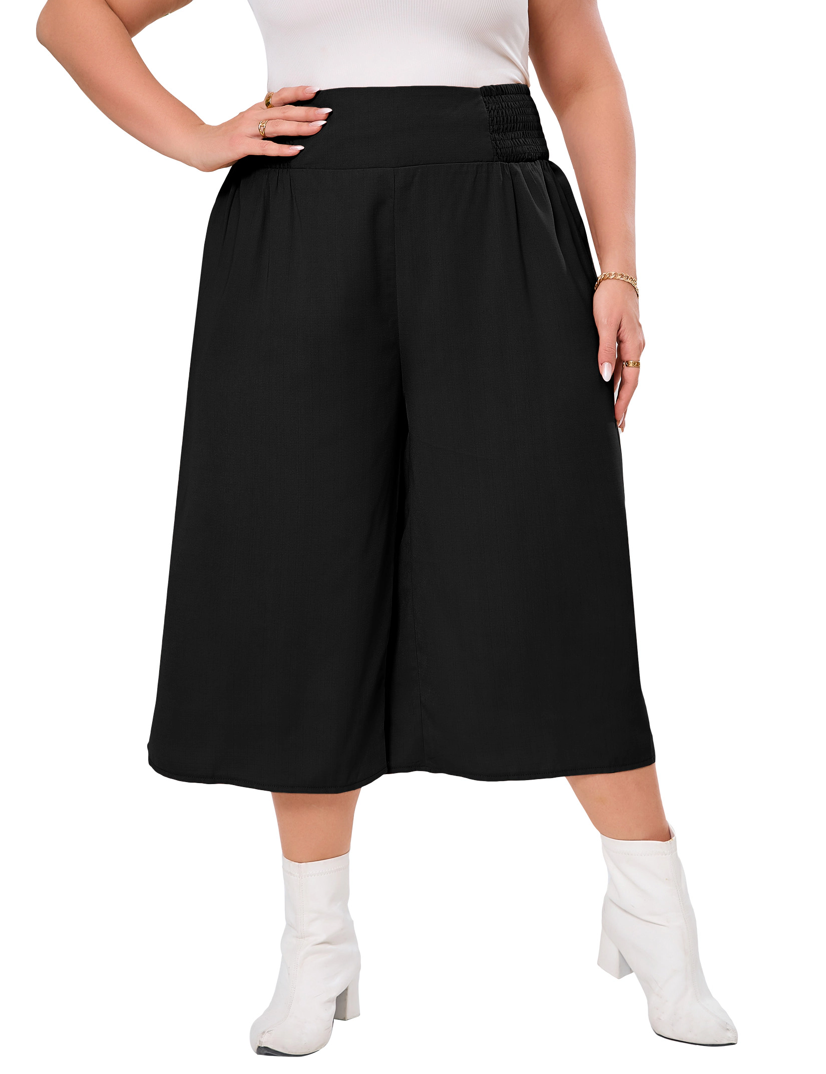 KOJOOIN Women's Plus Wide Leg Palazzo Pants Casual Trouser Outfits with Pockets