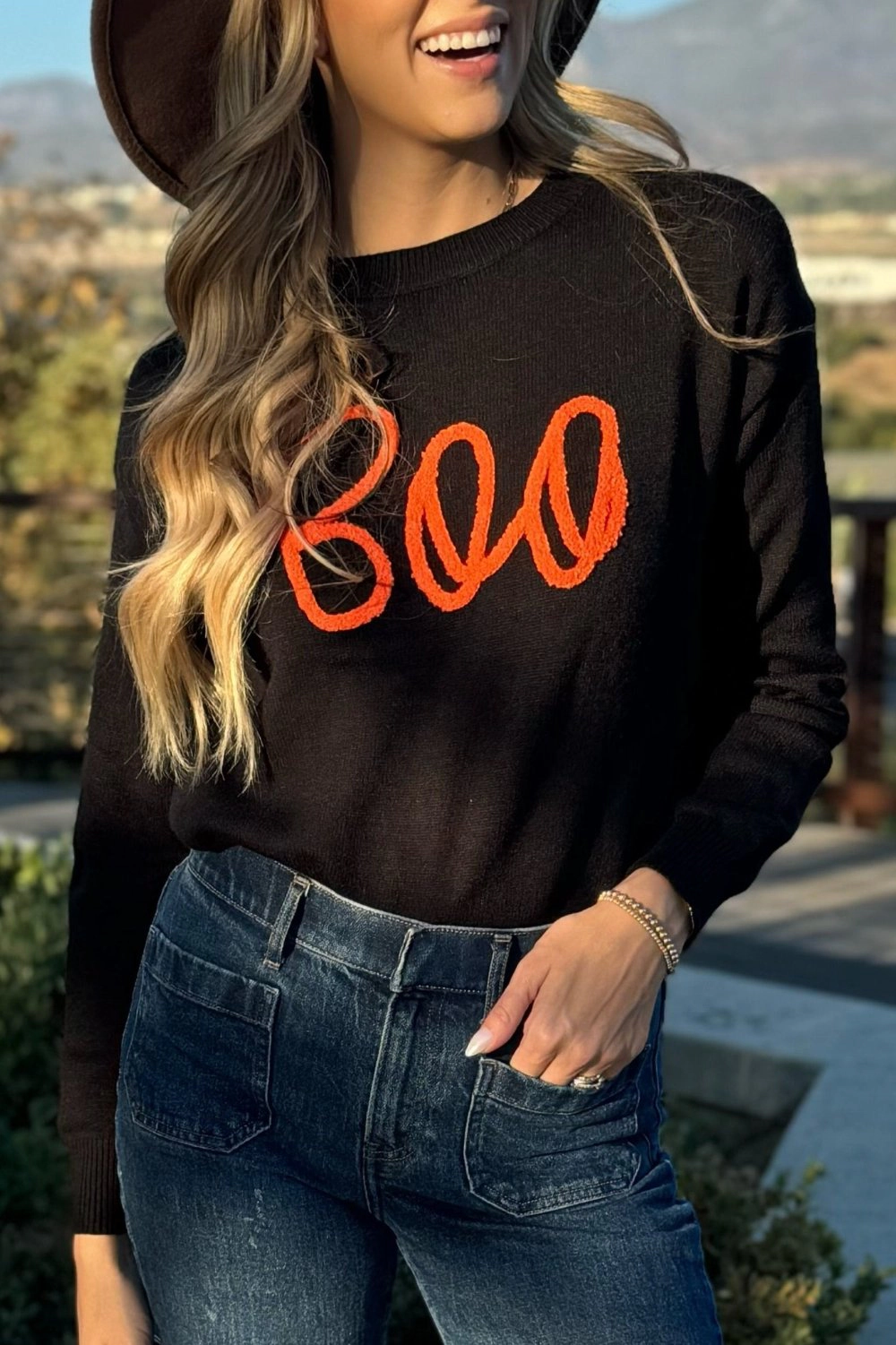 Threaded Pear Women's Boo Knitted Ribbed Sweater