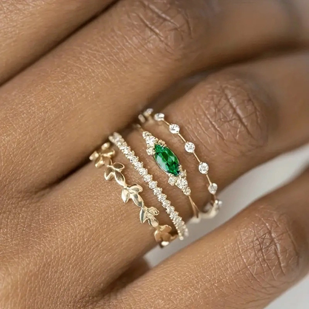 4-Piece Set Dainty Rings with Claw-Set Marquise Cubic Zirconia for Women