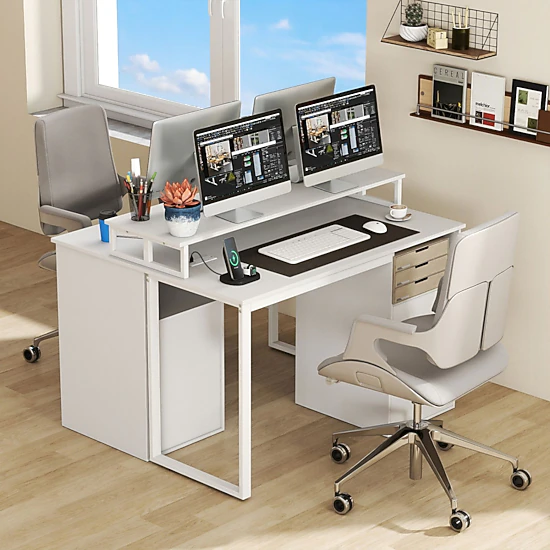 SlickBlue Office Desk with Power Outlets & Monitor Stand
