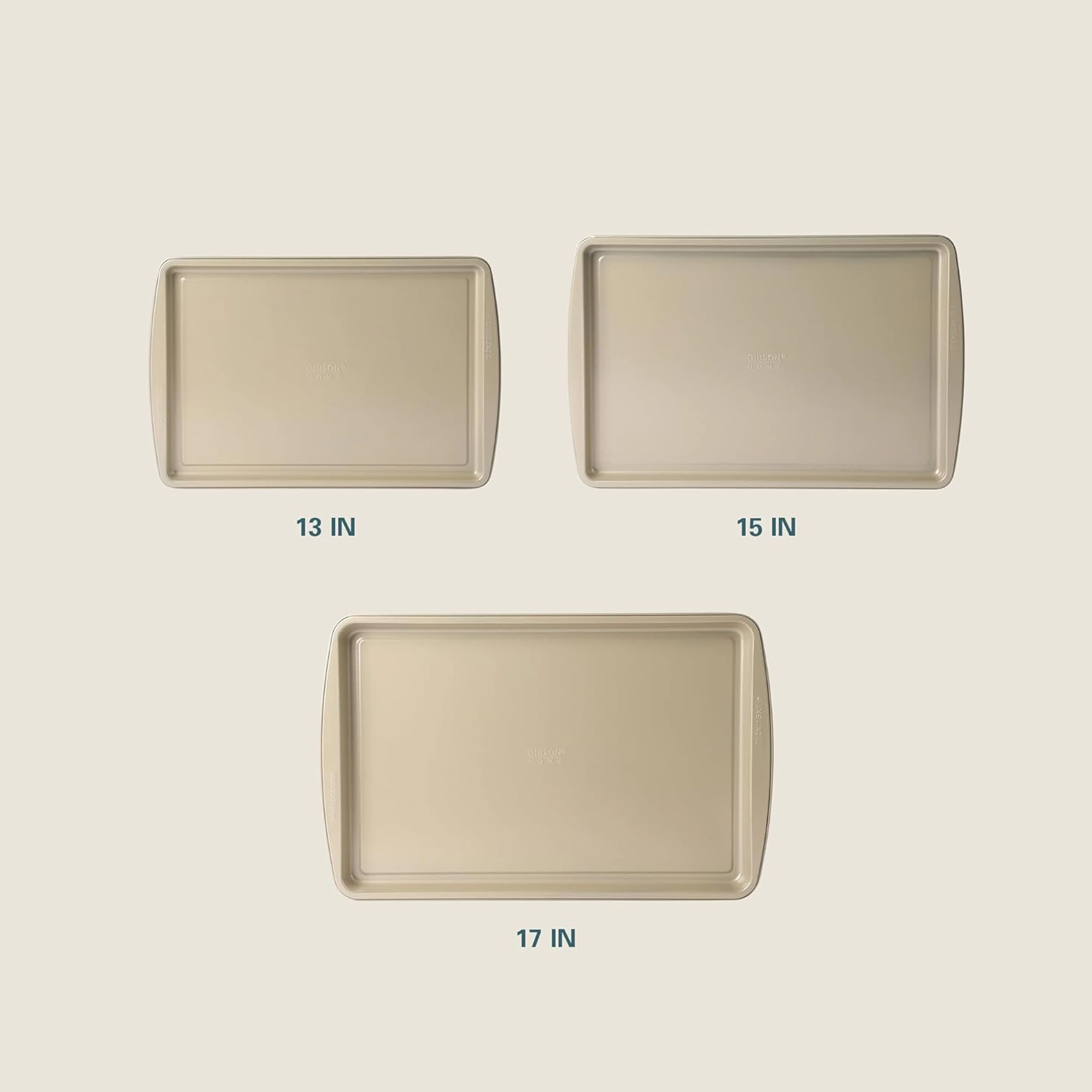 Gibson Home Lyneham 3 Piece Carbon Steel Nonstick Cookie Sheet Set in Champagne Gold