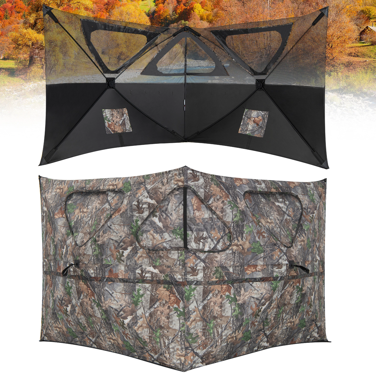 LJG 2-Panel Hunting Ground Blind Pop up Fence with 3 Shoot Through Ports