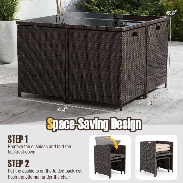 Hivvago 9 Piece Patio Dining Set With Tempered Glass Table And Ottoman