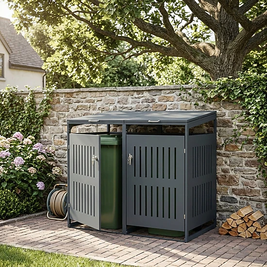 SUGIFT 52-in 44-cu ft 2-Bin Lockable Metal Outdoor Trash Can