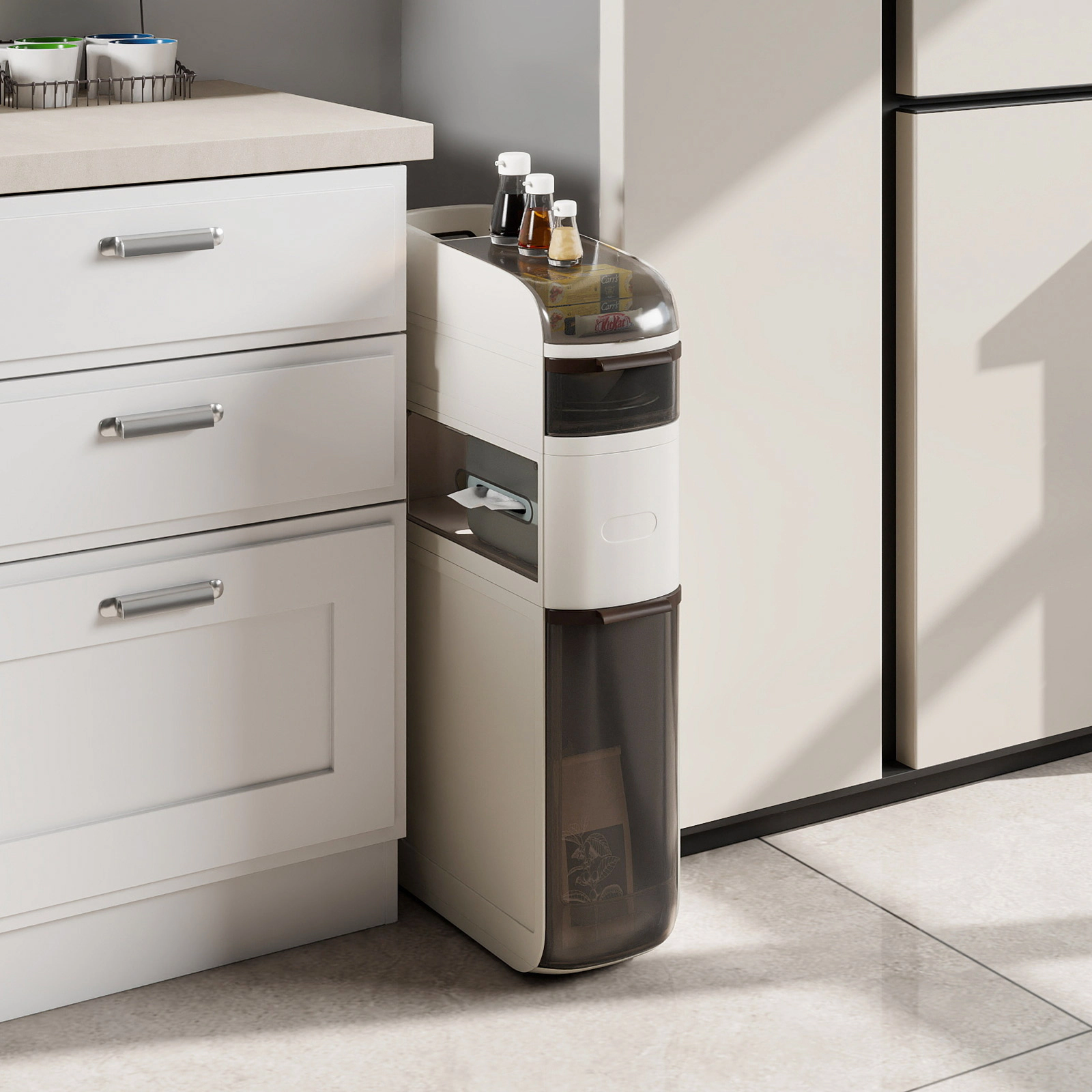 SUGIFT 4-Tier Slide Out Drawers Tissue Box Narrow Bathroom Storage Cabinet 17-in x 7-in x 30-in 22-lb Top White