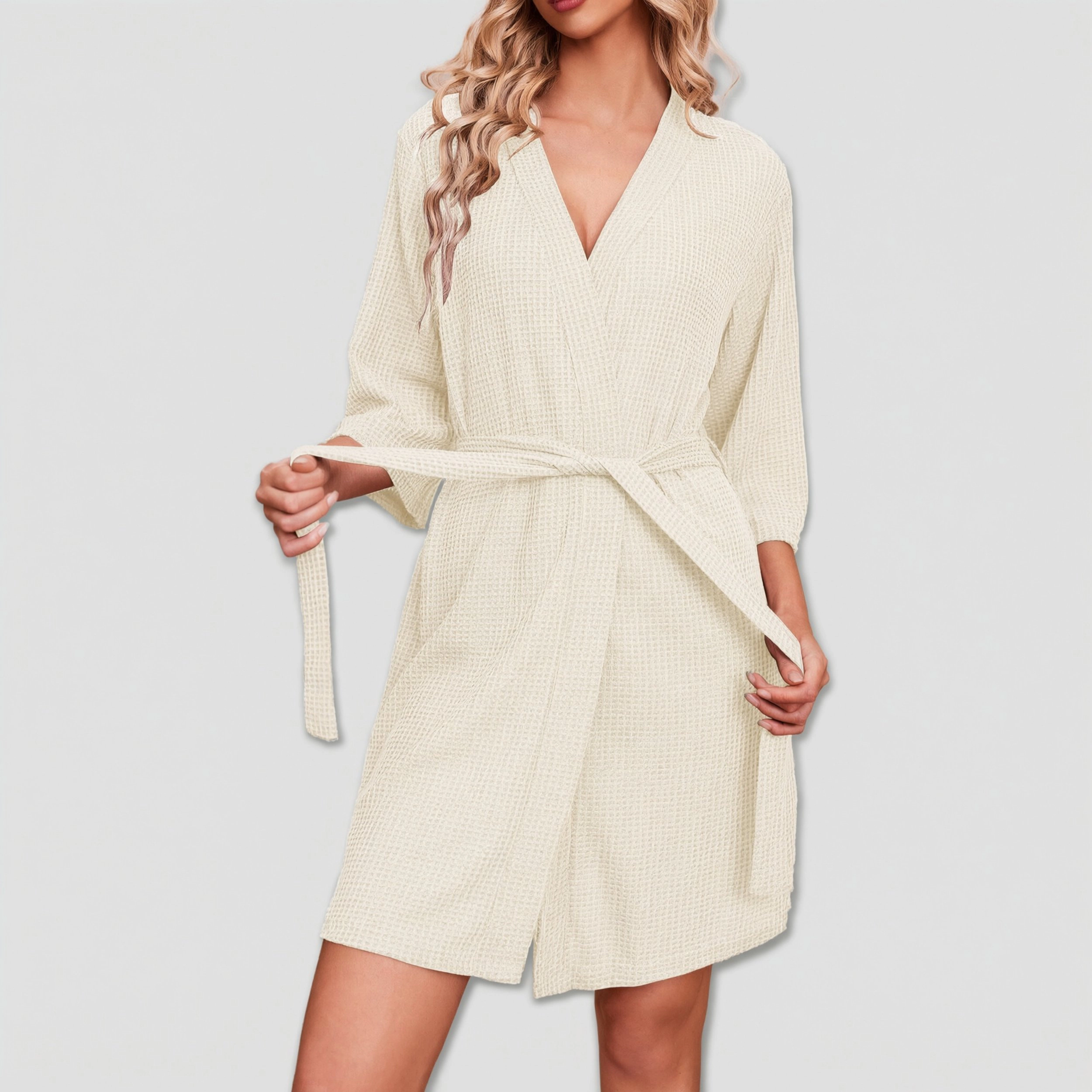 Ekouaer Robes Waffle Knit Bathrobe Soft Lightweight Knee Length Loungewear