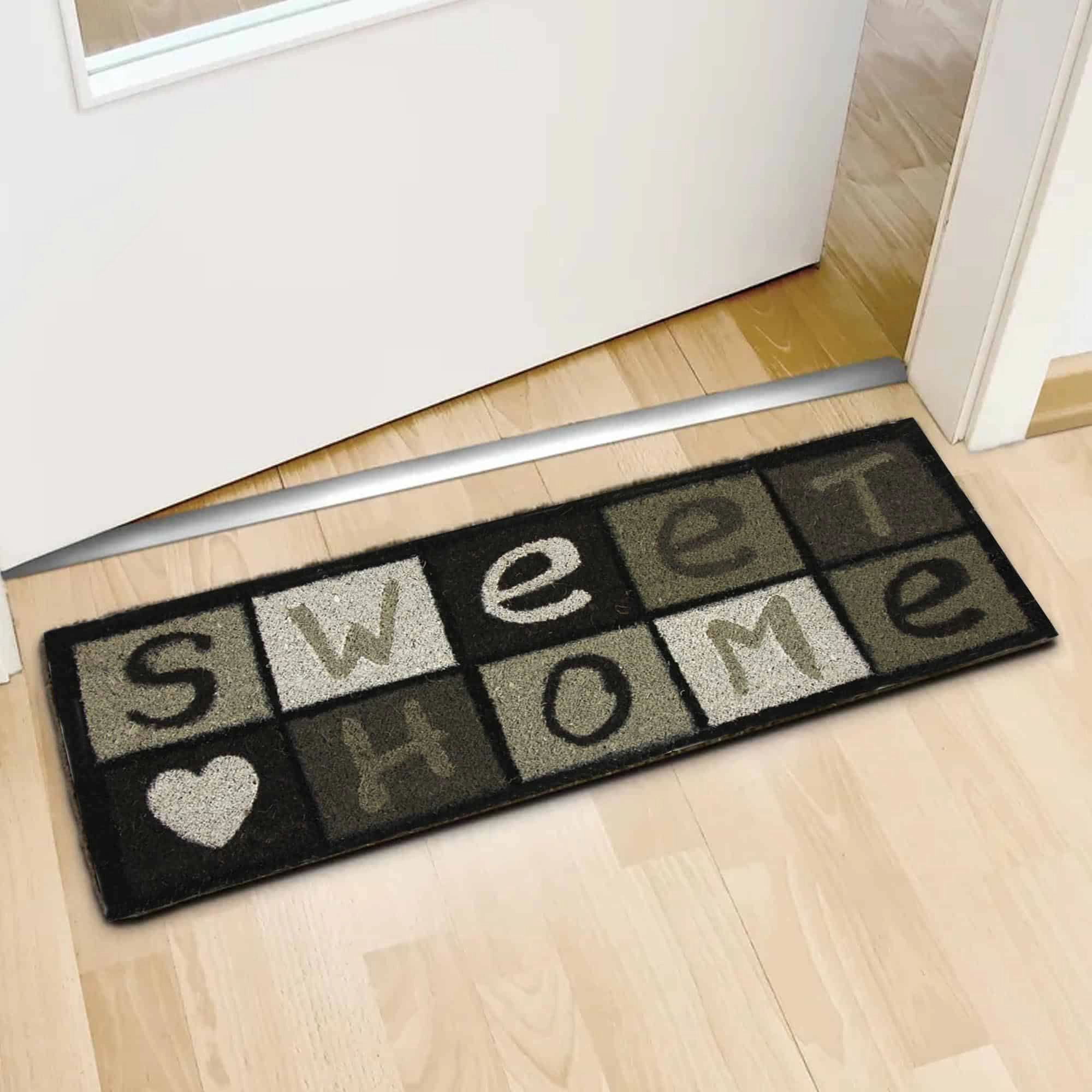 Evideco French Home Goods Black Gray Green Ecru Sweet Home Coir Doormat 30 x 10 Inches