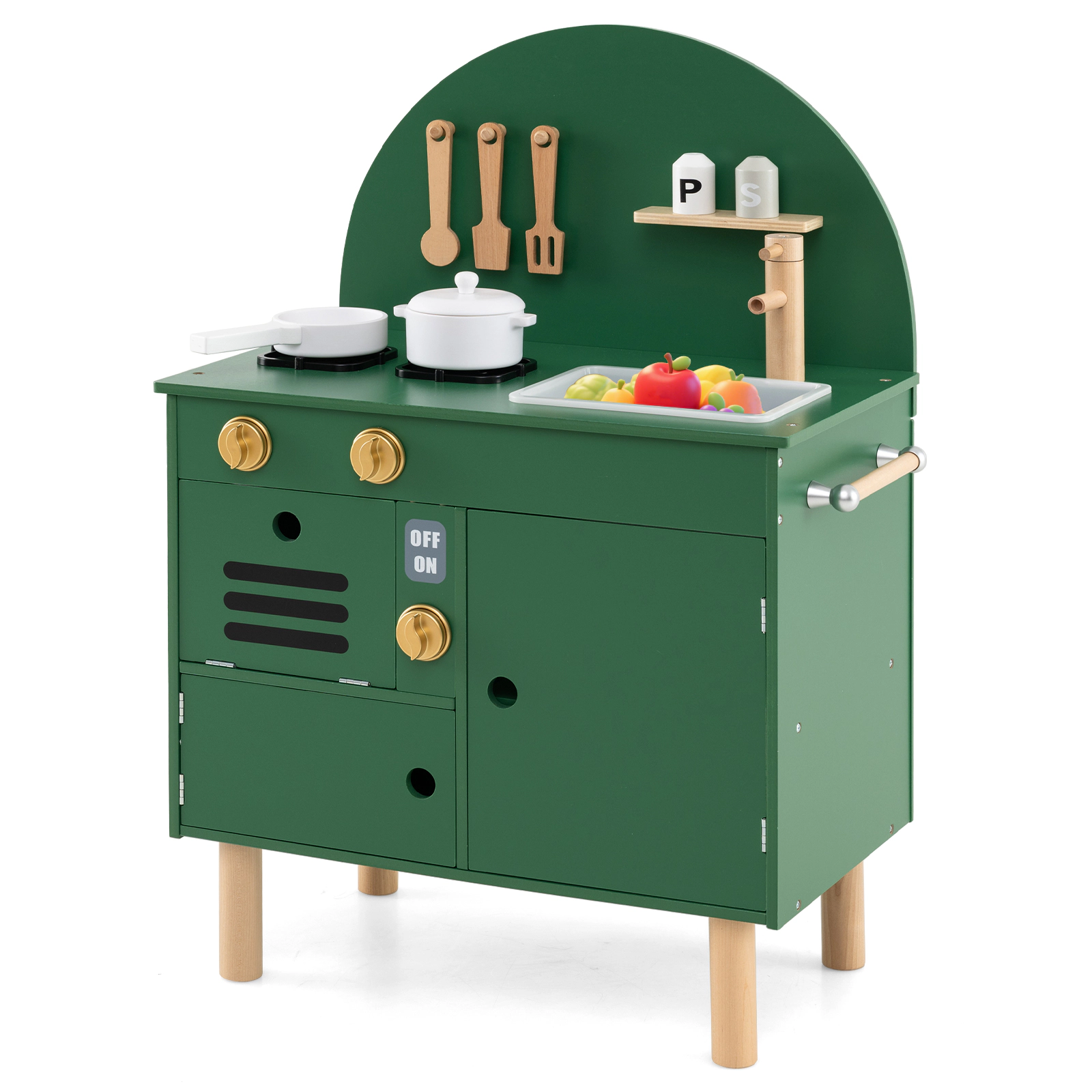 SUGIFT Kids Wooden Play Kitchen 22.5 Playset with Stoves Sink Microwave and Oven