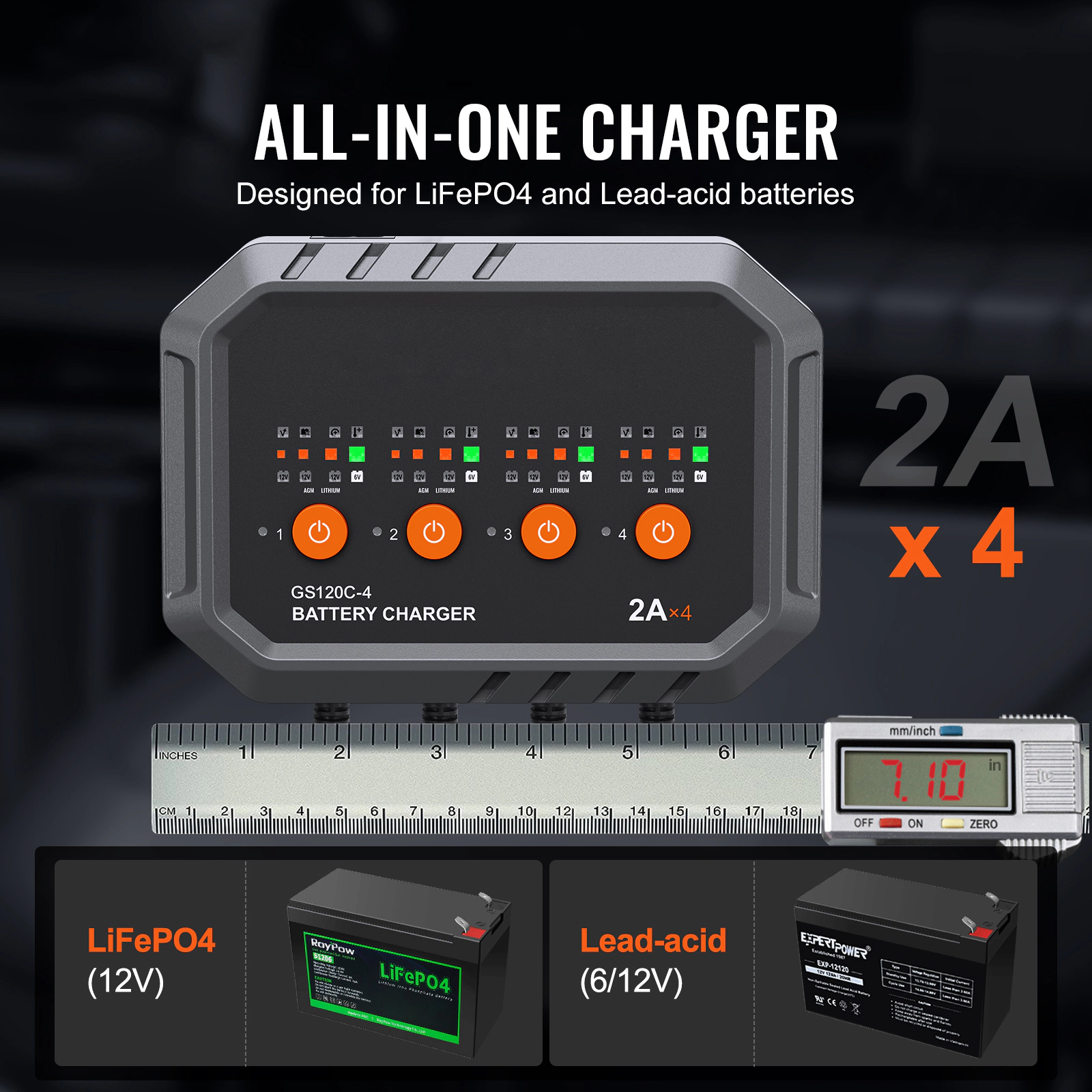 HONGGE Smart Battery Charger Lithium LiFePO4 Lead-Acid AGM / Gel SLA Car with LCD Display Trickle