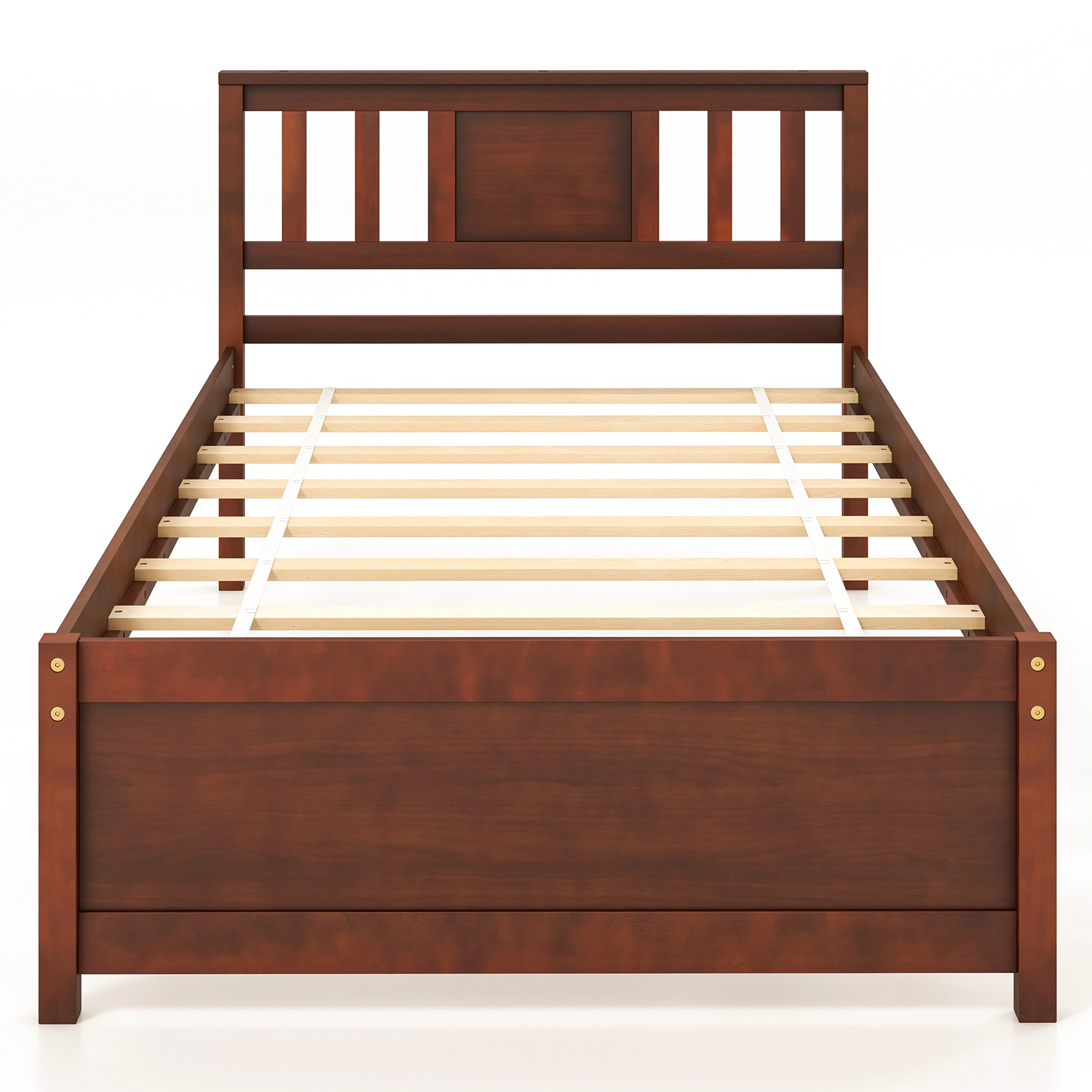 SUGIFT Wooden Twin Platform Bed Frame with Headboard and Slat Support 440-lb Capacity 79.5-in Frame Walnut Finish